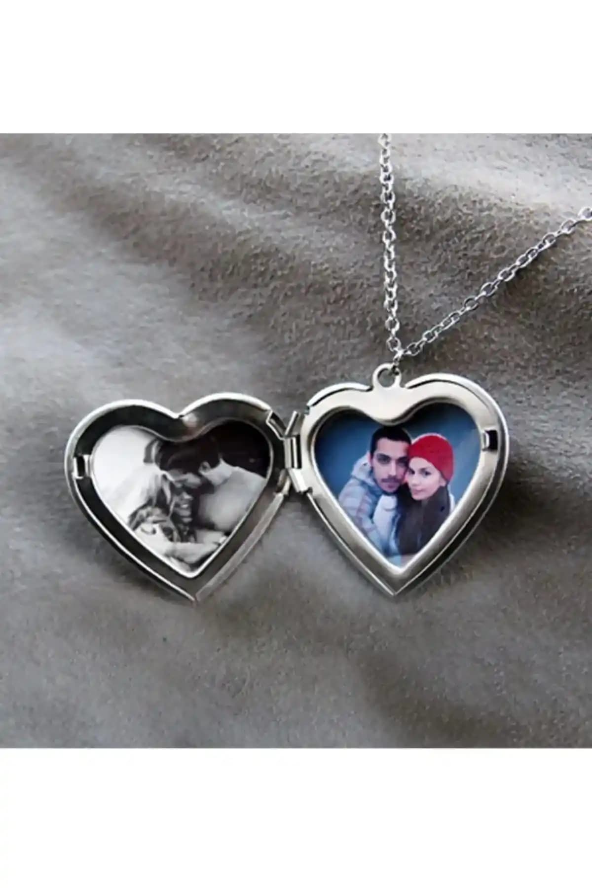 Gümüş Kalp Desenli Açılabilir Kapaklı Kişiye Özel Takı Modelleri