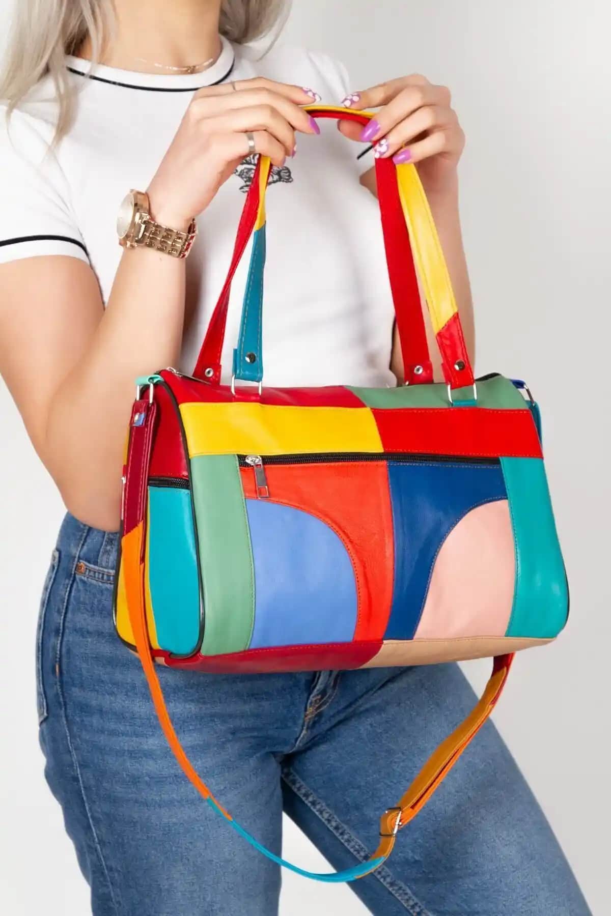 Hakiki Deri Çok Bölmeli Kan El ve Omuz Çantası Şık ve Kullanışlı Tasarım