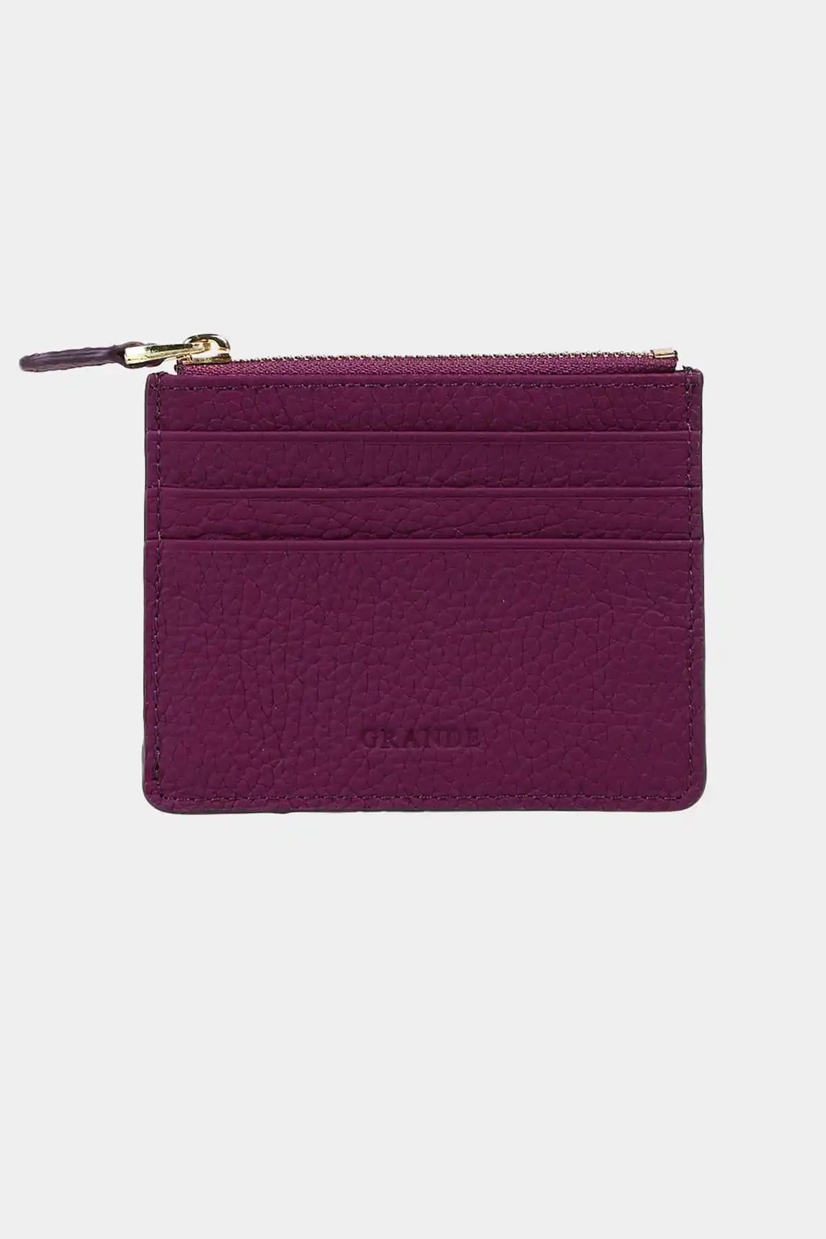 Hakiki Deri Mor Unisex Cüzdan Bozuk Para Hazneli ve Fermuarlı Günlük Kullanım