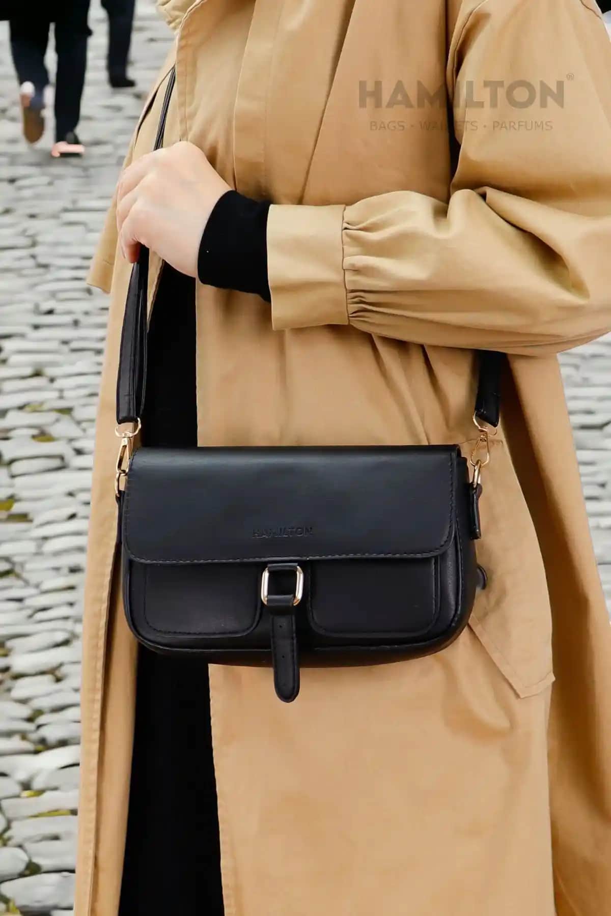 HAMILTON Siyah Kadın Çapraz Askılı Deri Çanta Şık ve Pratik Tasarım Özellikleri