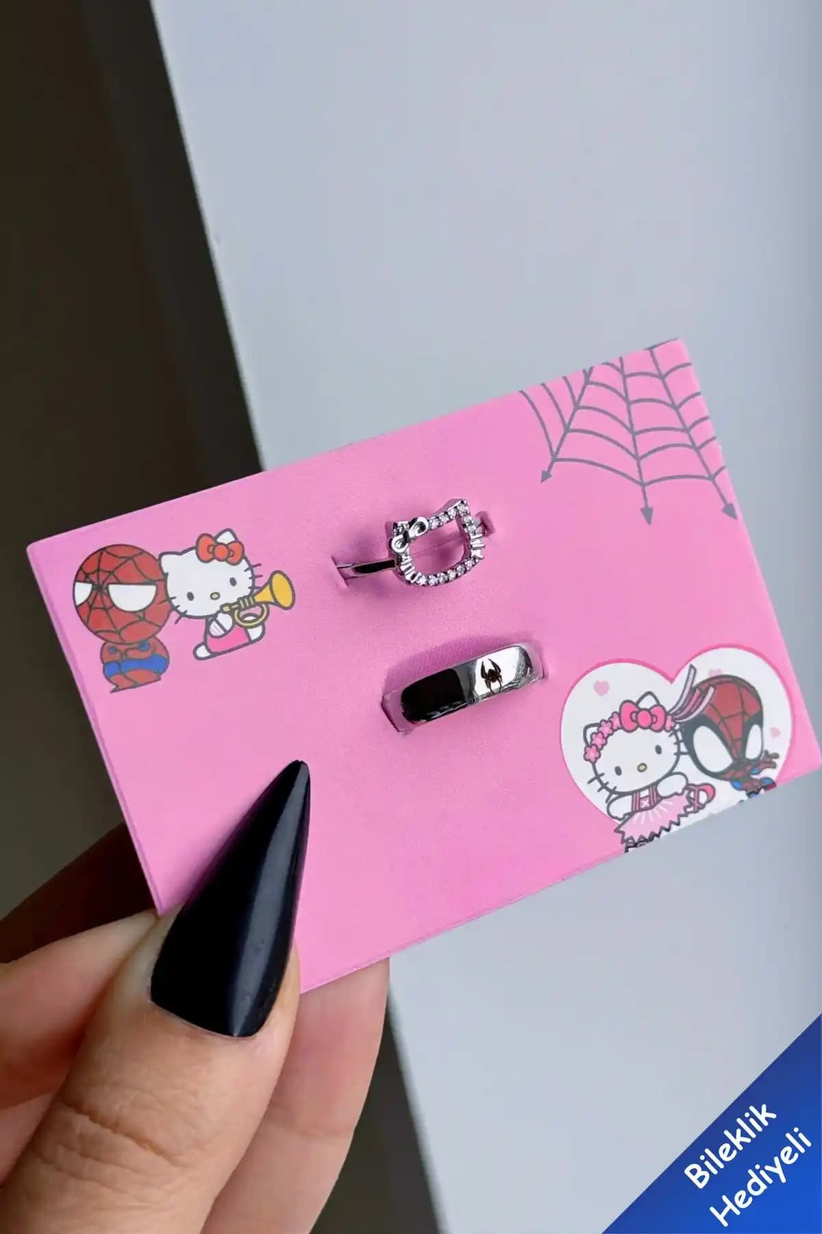 Hello Kitty ve Spiderman Temalı Ayarlanabilir Çift Arkadaşlık Yüzükleri