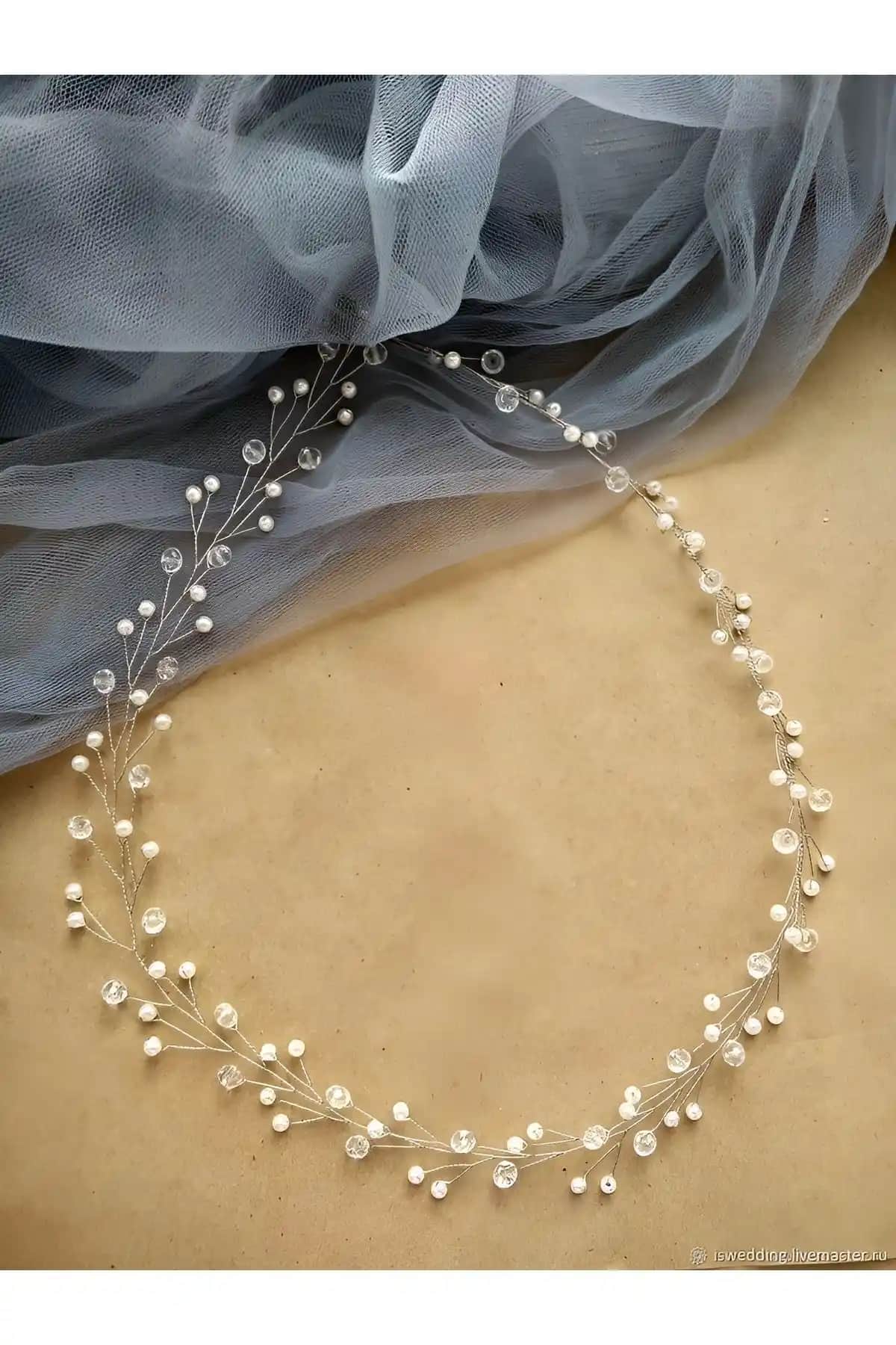 İncelikli Kristal Boncuklu Gelin Saç ve Türban Aksesuarı Türkiye Menşei