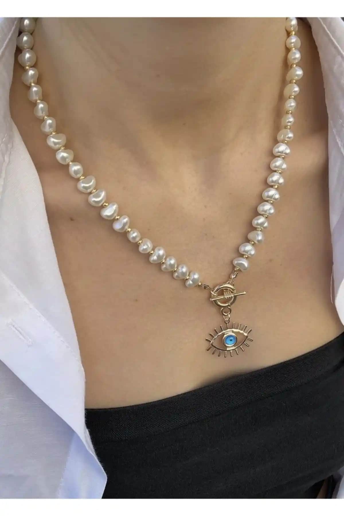 İnci Göz Kadın Kolye: Zarif ve Dayanıklı Renkli Pirinç Tasarımıyla Şıklığın Tamamlayıcısı