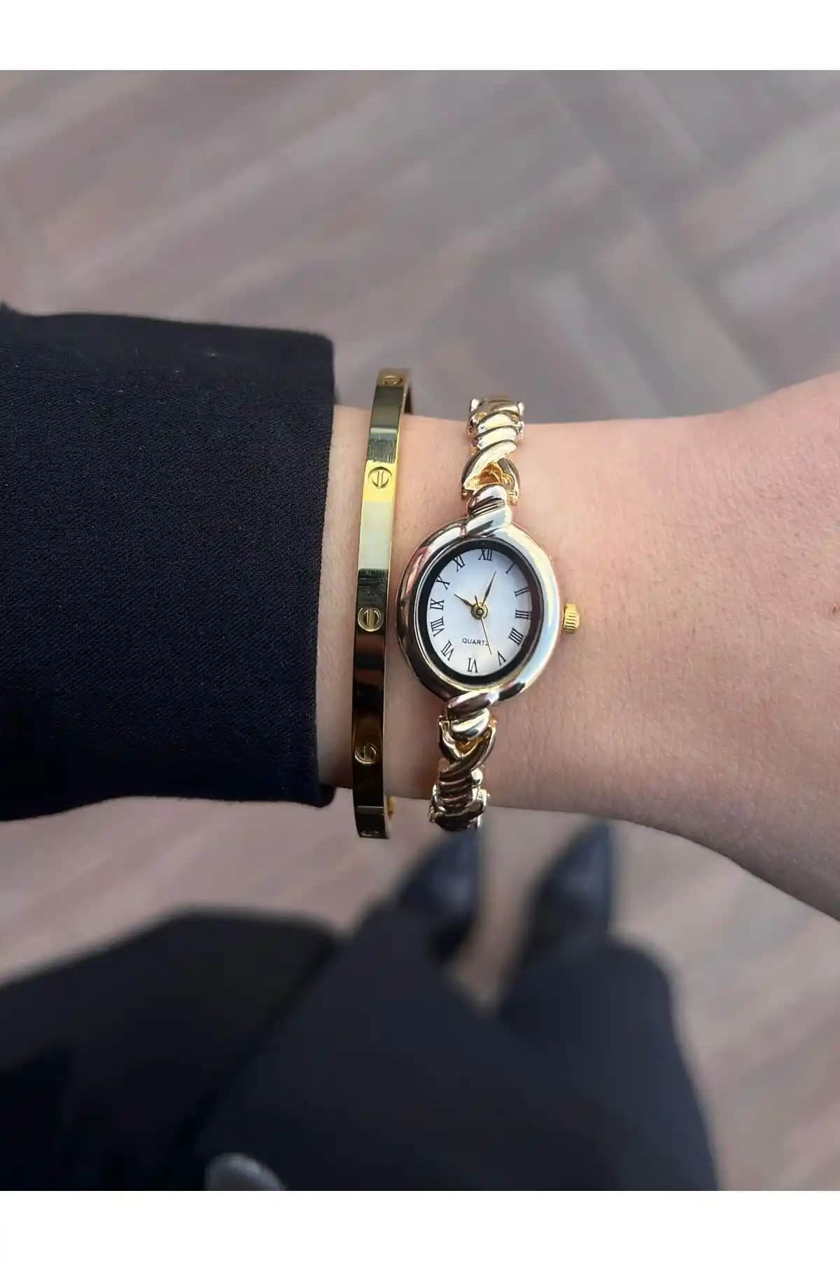 İnogge Gold Kadın Minimal Tasarım Altın Sarısı Kordonlu Saat 75-90 Karakter