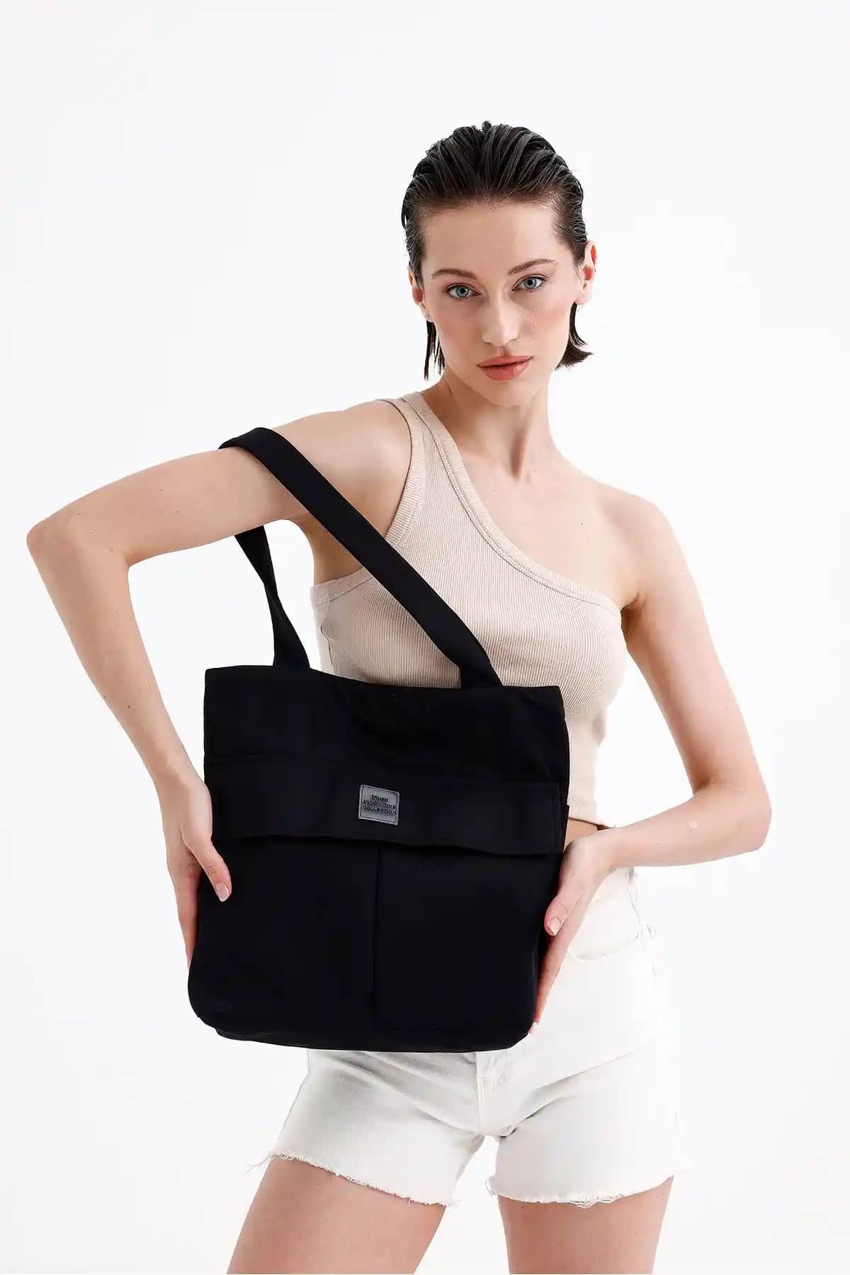 iRush Siyah 3 Bölmeli Kanvas Kadın Çantası Günlük Kullanım İçin Pratik ve Şık