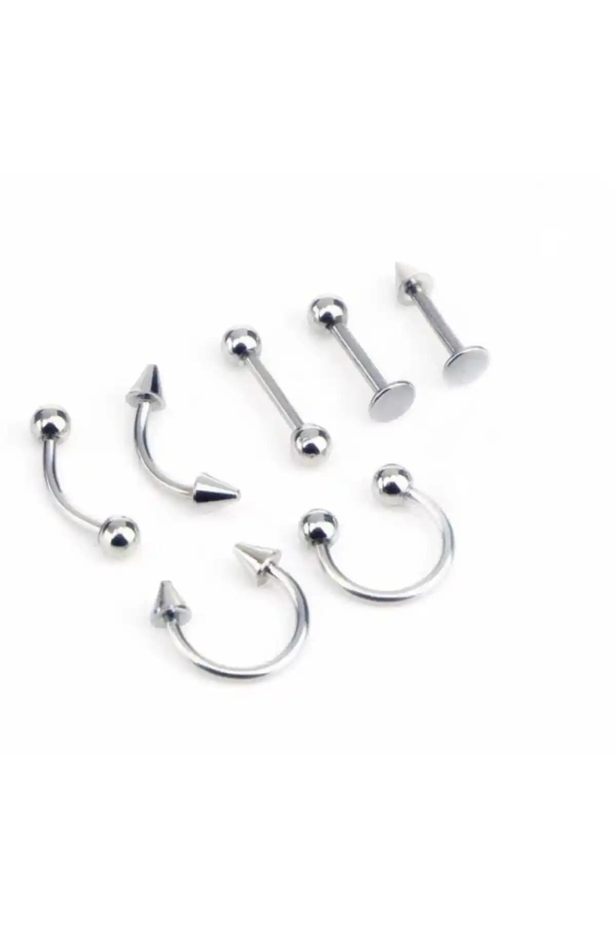 Jaida Moda Unisex Gümüş Cerrahi Çelik Piercing Seti Çok Yönlü ve Dayanıklı Tasarım