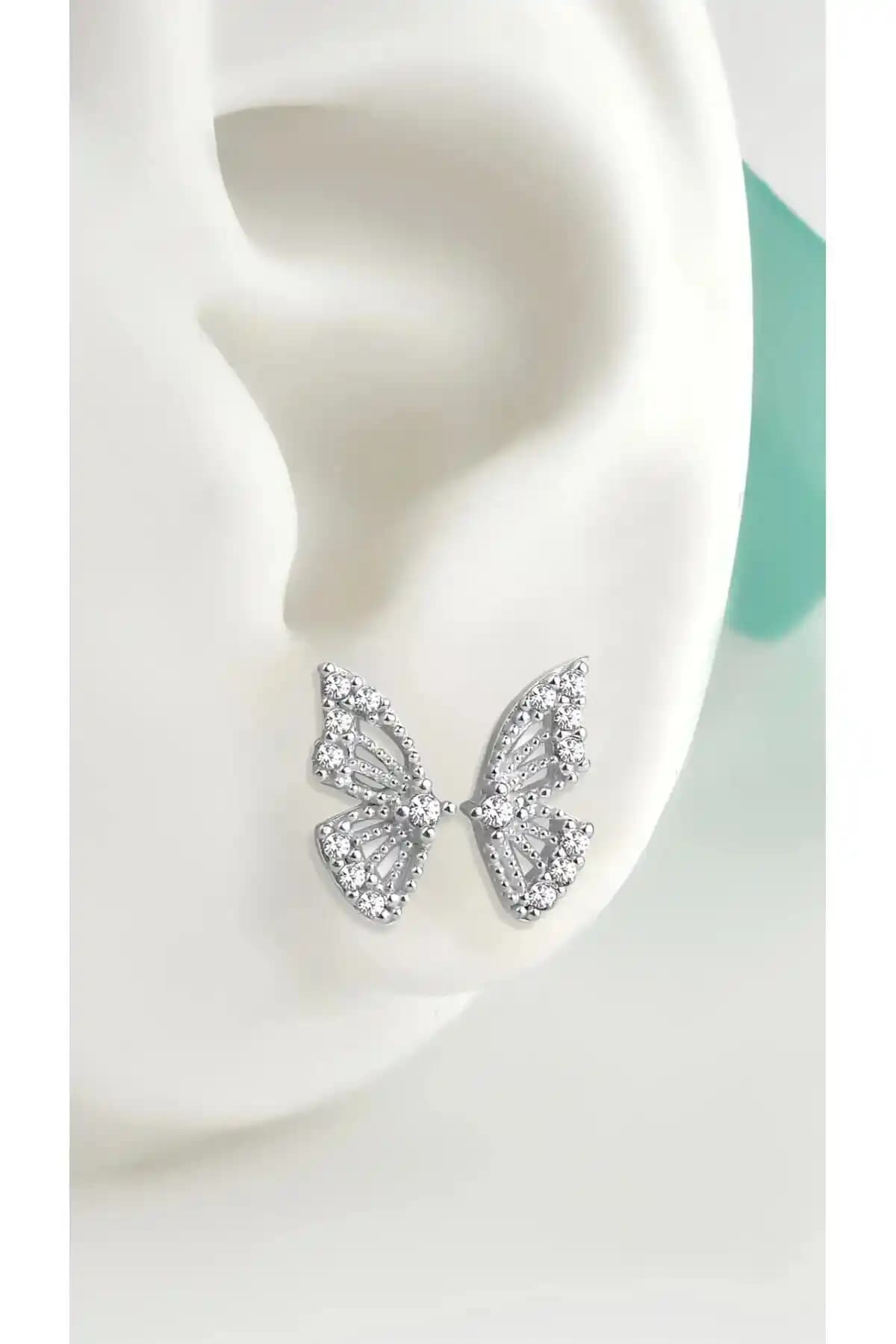 Jelux Silver Gümüş 925 Ayar Kelebek Model Zirkon Taşlı Küpe - Zarif ve Dayanıklı Tasarım