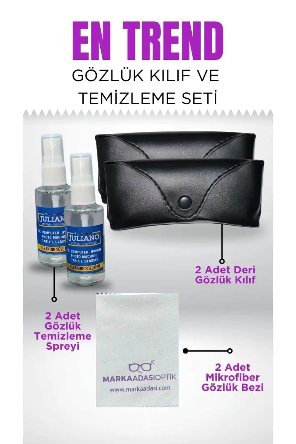 Juliano 2'li Gözlük Deri Kılıfı ve Temizlik Seti Günlük Kullanım İçin Şık ve Koruyucu
