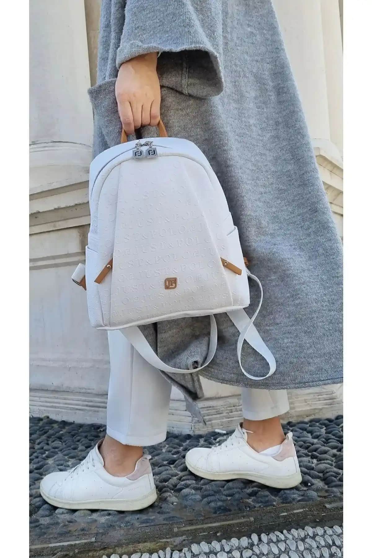 Just Polo Kadın Beyaz 9 Bölmeli Orta Boy Sırt Çantası Günlük Kullanım İçin Uygun