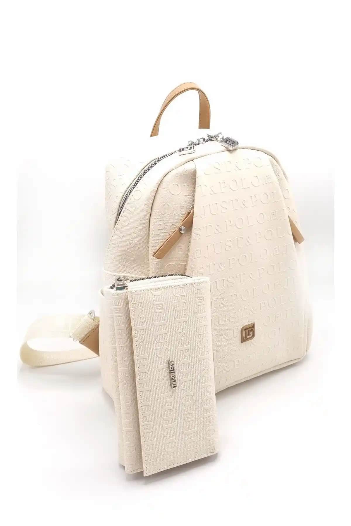 Just Polo Kadın Gofraj Baskılı Sırt Çantası ve Cüzdan Seti Modern ve Şık Tasarım