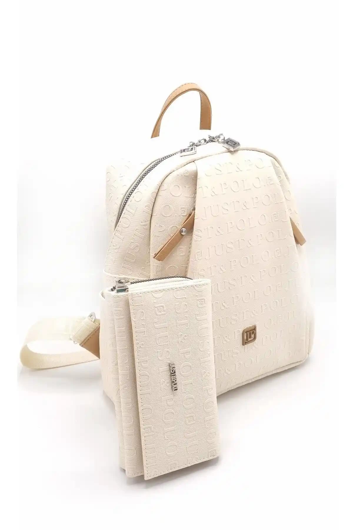 Just Polo Kadın Gofraj Baskılı Sırt Çantası ve Cüzdan Seti Modern ve Şık Tasarım