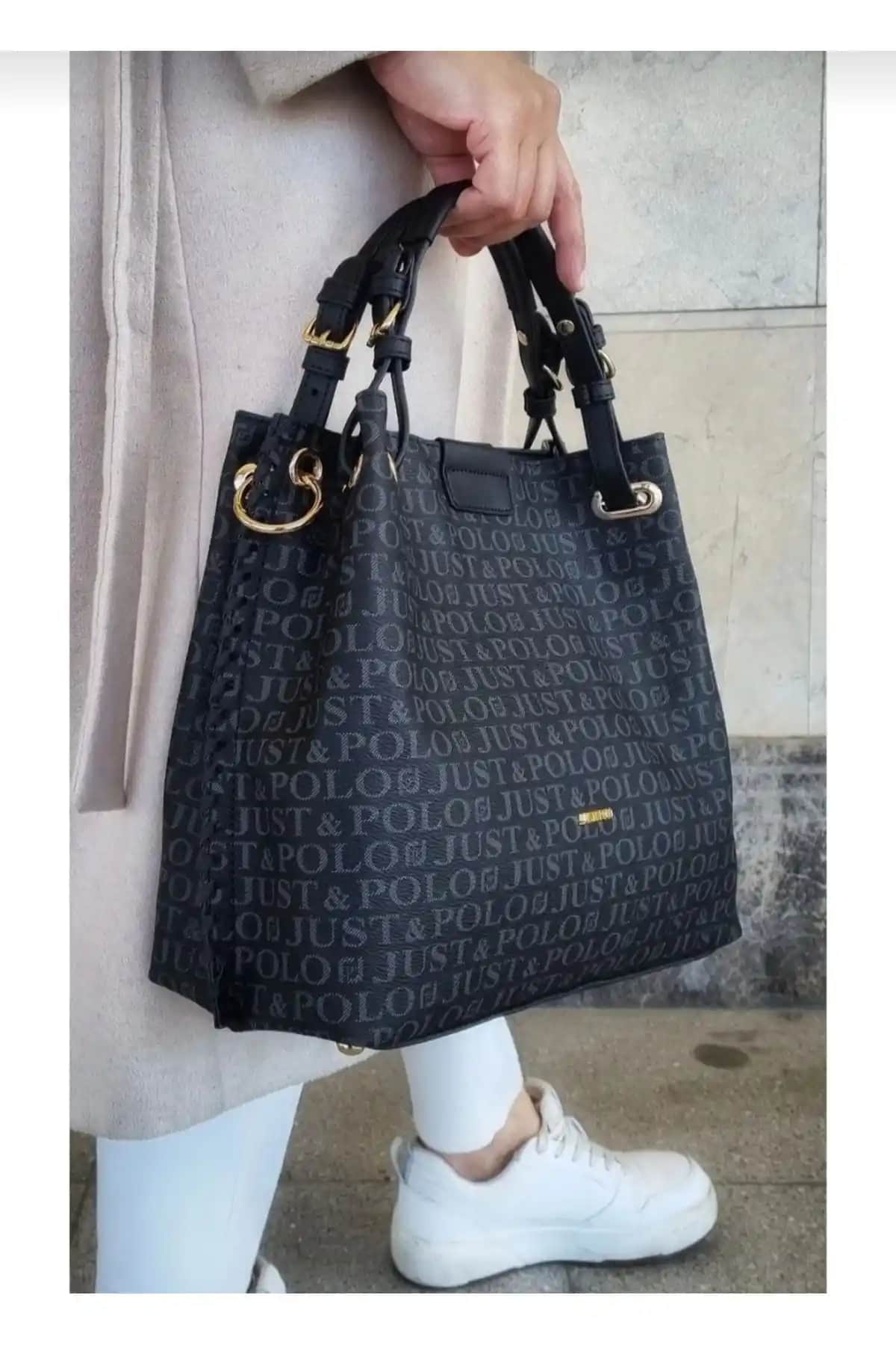 Just Polo Kadın Siyah Örgülü 5 Bölmeli El ve Omuz Çantası Günlük Şıklık ve Fonksiyonellik