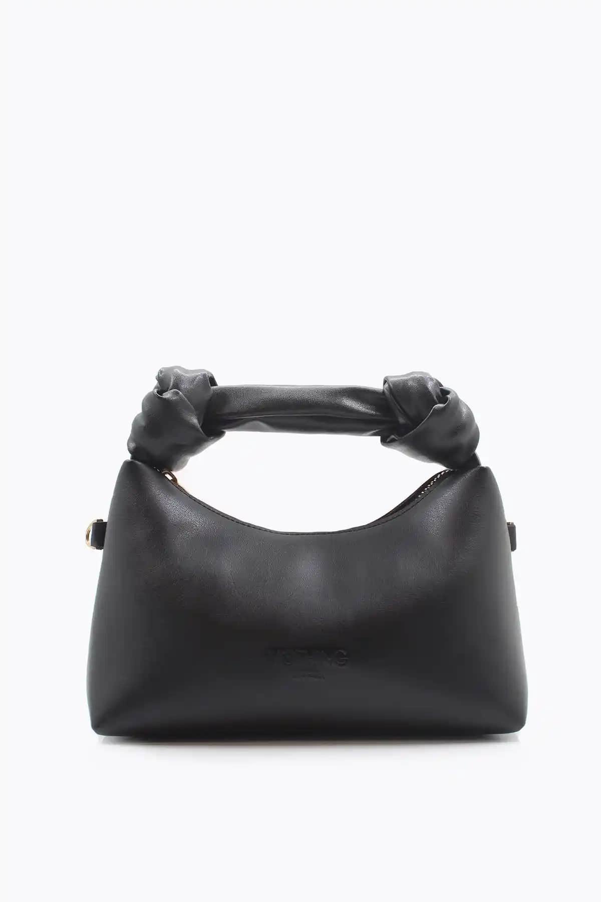 Kadın Siyah Soft Deri Mini Çanta Düğüm Detaylı Zincir Askılı Şık Tasarım