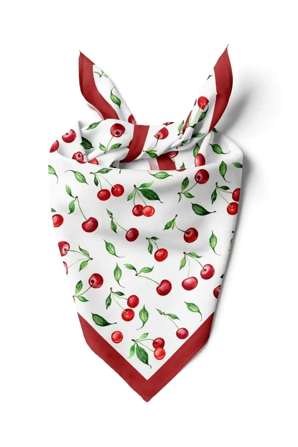 Kadınlar İçin Kiraz Desenli Fular Bandana Şık ve Renkli Yaz Aksesuarı