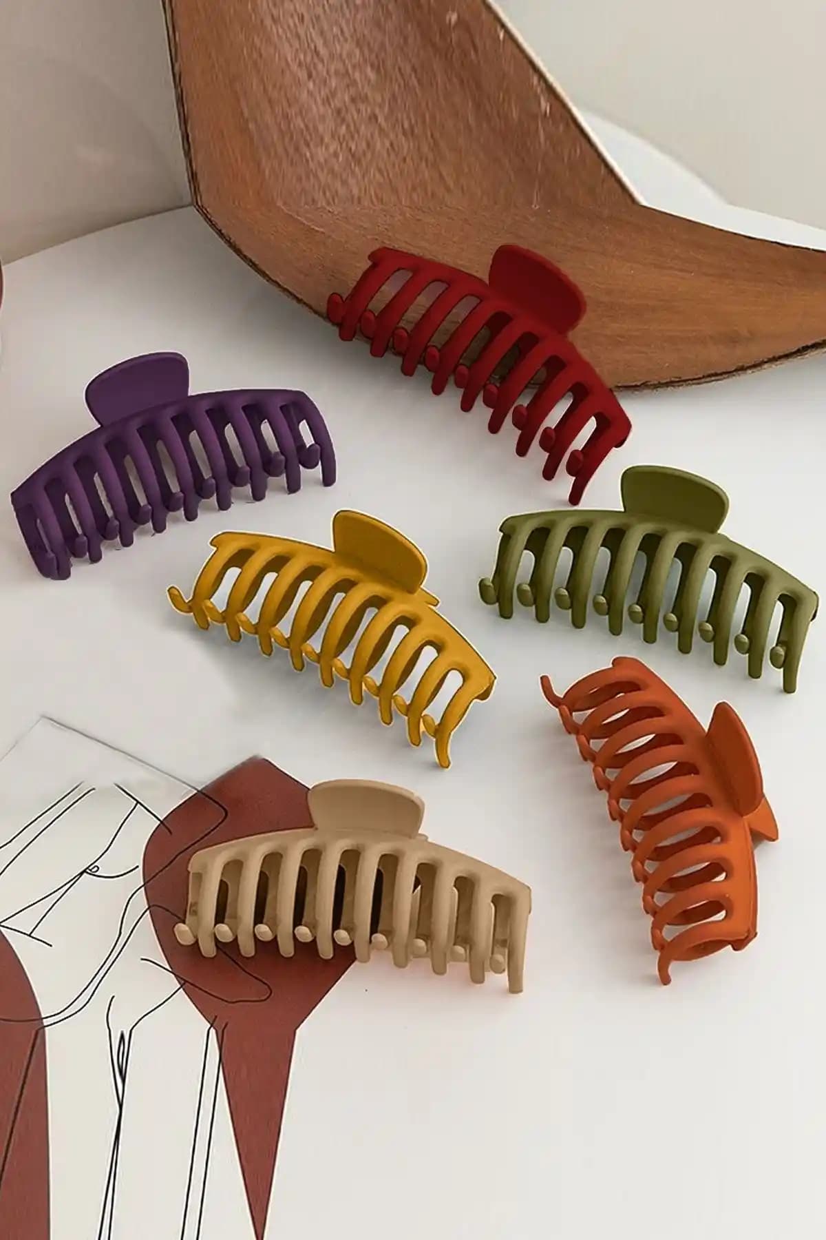 Kadınlar için Renkli ve Dayanıklı 6'lı XL Mandal Toka Seti - Şıklık ve Pratiklik