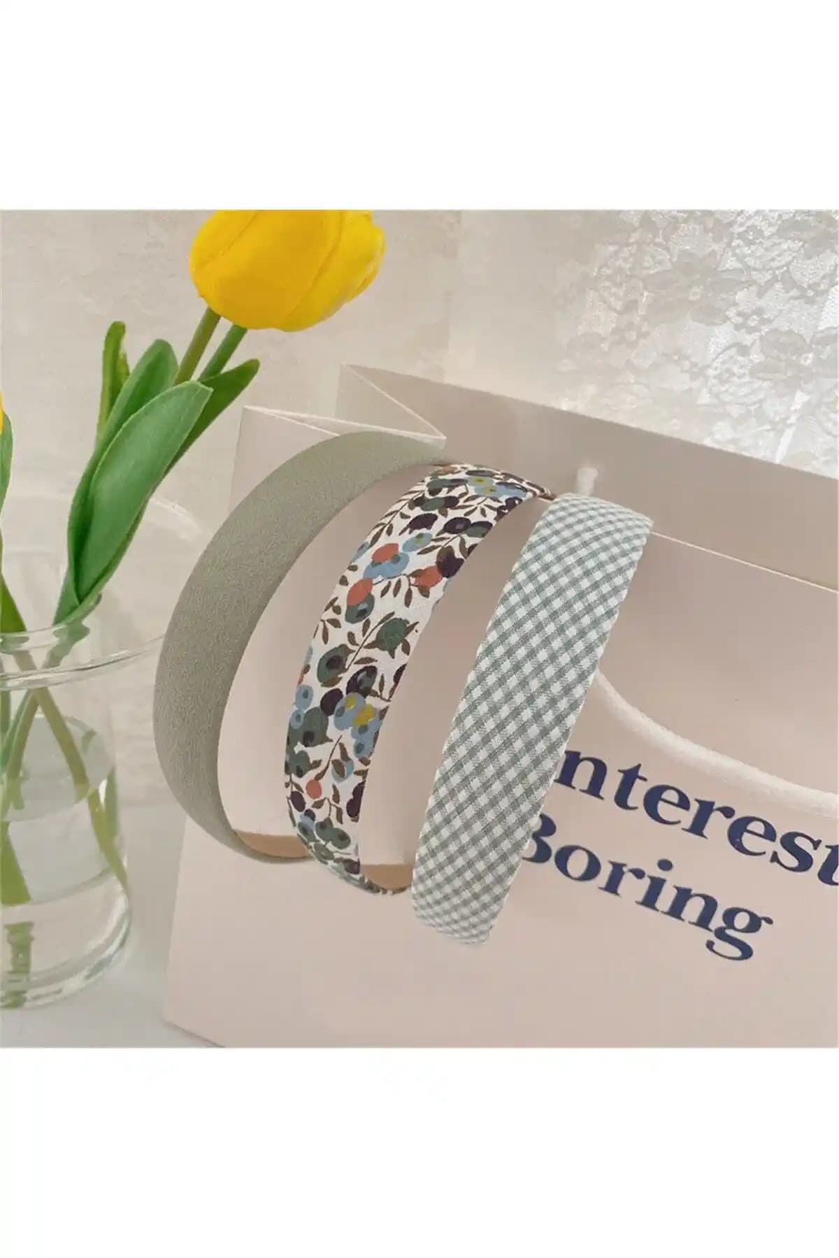 Kadınlar İçin Şık ve Fonksiyonel 3'lü Taç Saç Bandı Seti Yeşil Renkli