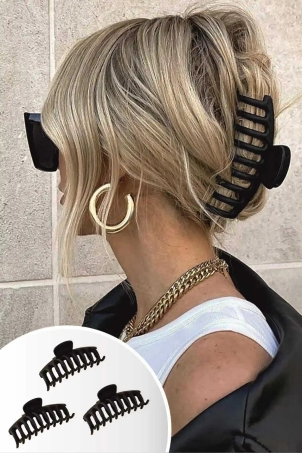 Kadınlar İçin Siyah Renkli Büyük XL Mandal Toka Seti Günlük Kullanım İçin Uygun