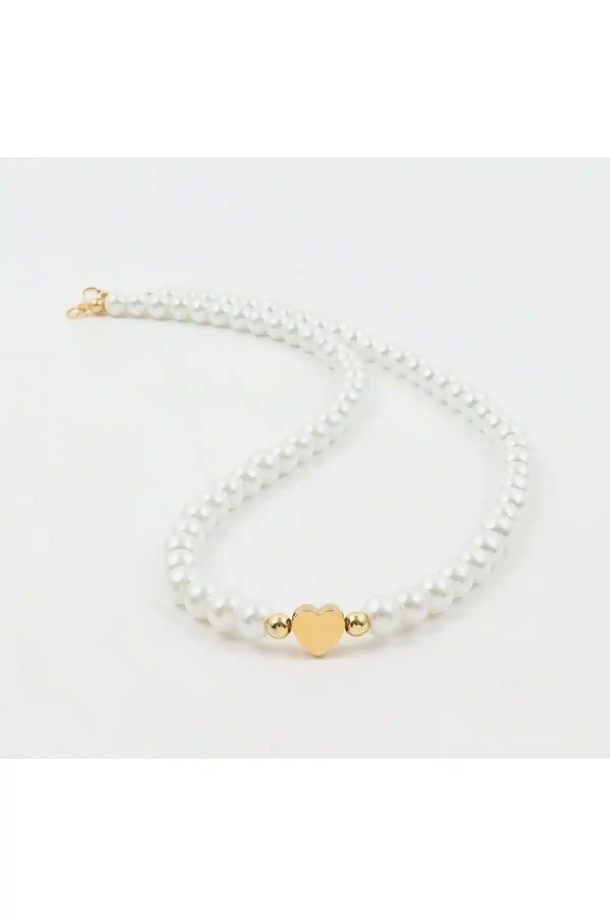 Kadınlar İçin Zarif Altın Kaplama Kalp Şekli İnci Kolye - Şıklık ve Dayanıklılık