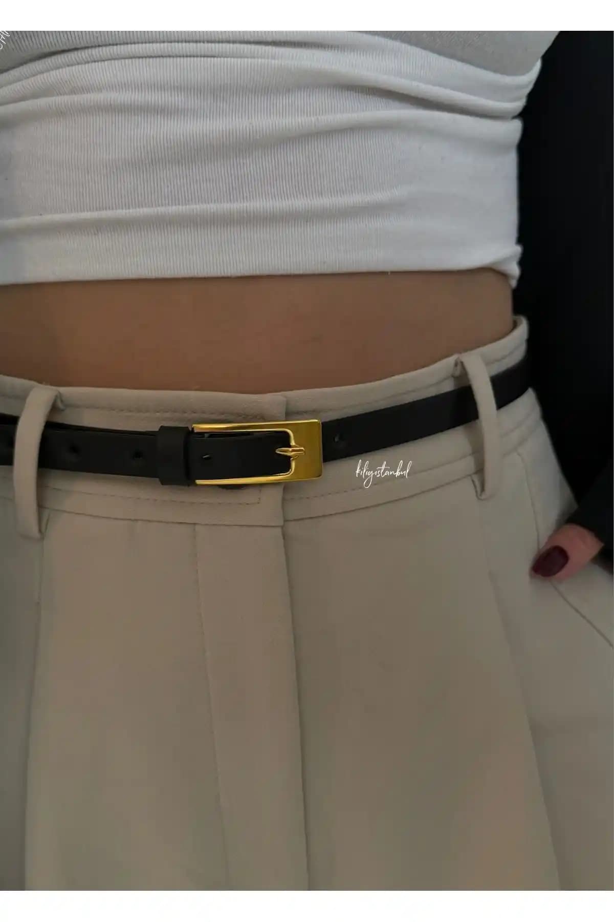 KİLİGİSTANBUL Marlo Gold Tokalı Kemer 100 Cm - Şık ve Kullanışlı Kadın Aksesuarı