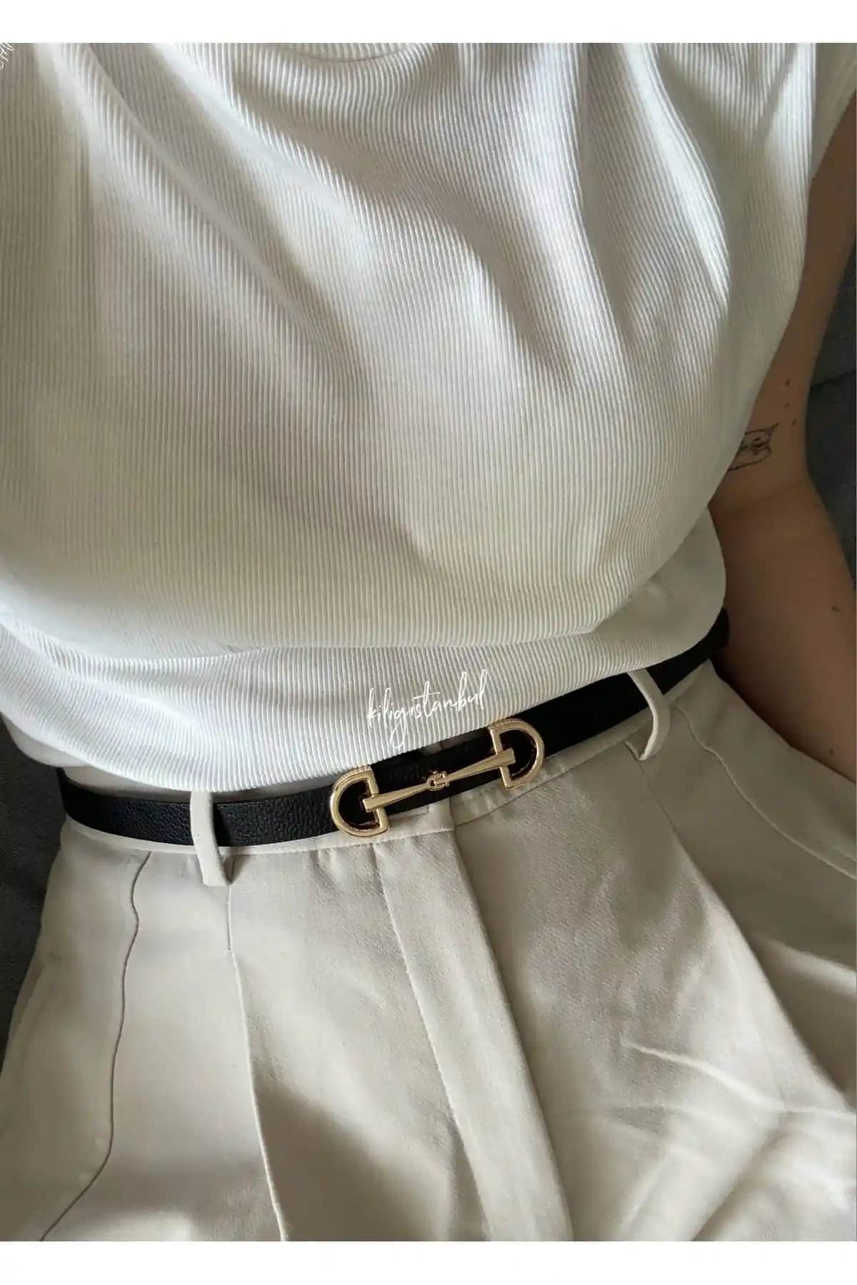 KİLİGİSTANBUL Mas İnce Kemer: Zarif ve Dayanıklı Altın Renkli Suni Deri Kemer