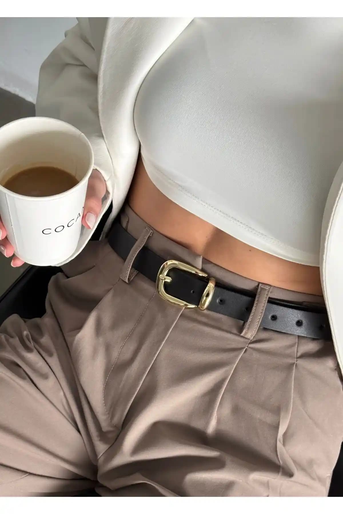 KİLİGİSTANBUL Nora Basic Kemer 100 Cm - Şık ve Dayanıklı Altın Renkli Kadın Kemerleri