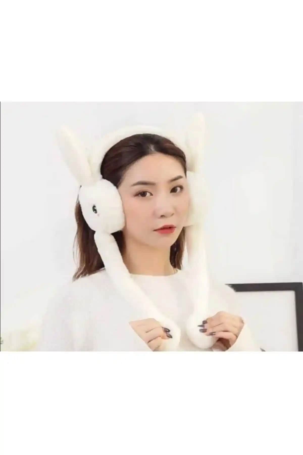 Kudi Peluş Tavşanlı Oynar Kulaklı Hareketli Kulaklık Yüksek Kalite ve Şık Tasarım