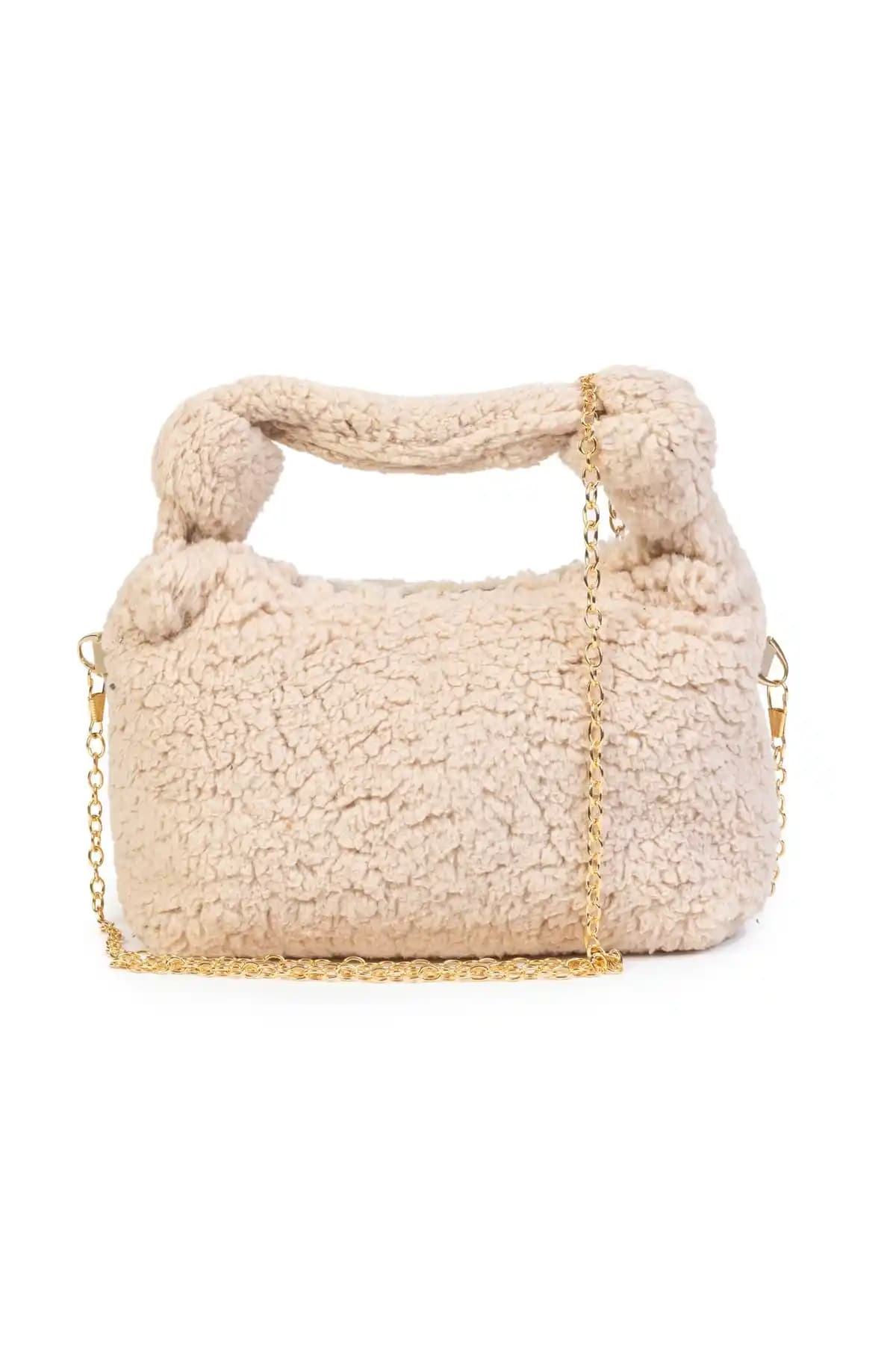 Kürklü Peluş Mini El ve Omuz Çantası Günlük Kullanım İçin Uygun ve Şık Tasarım