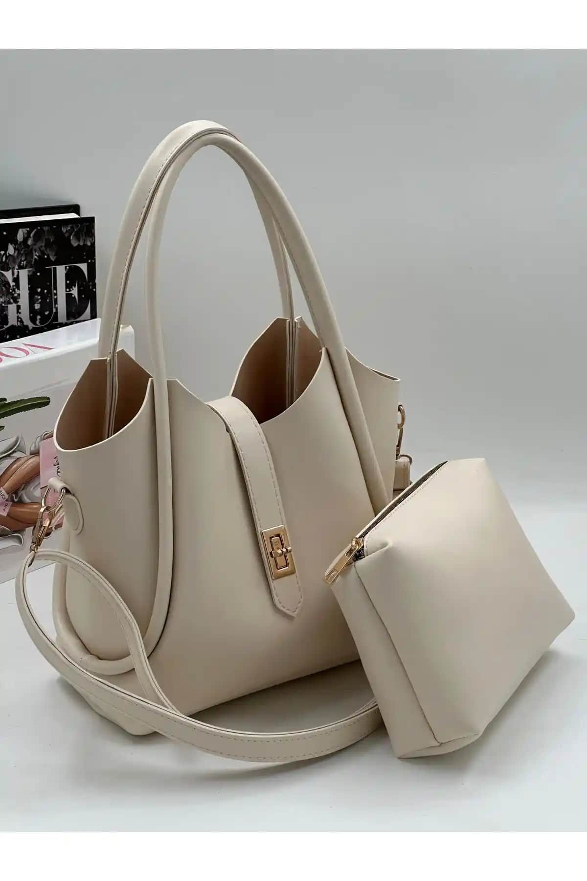 Lilienbag Kadın İç ve Dış Kullanım İçin Kemerli Çift Askılı Suni Deri Çanta