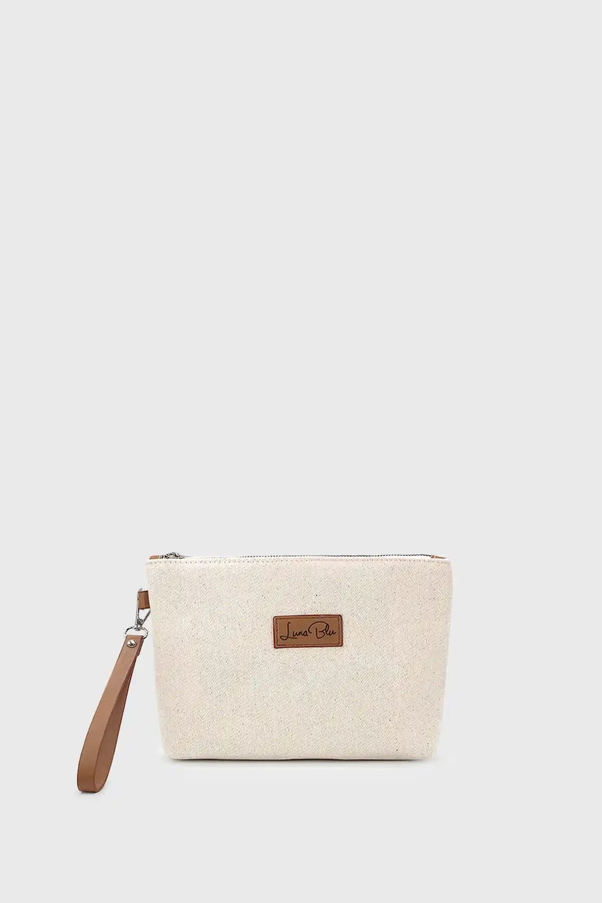 LUNABLU Kadın Çizgili Keten Clutch Çanta Günlük ve Şık Kullanım İçin Uygun