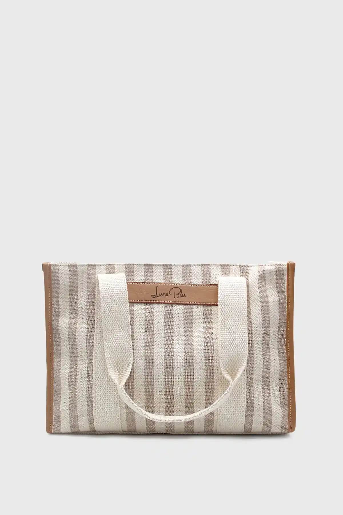 LUNABLU Kadın Çizgili Keten Tote Çanta: Şıklık ve İşlevselliğin Modern Buluşması