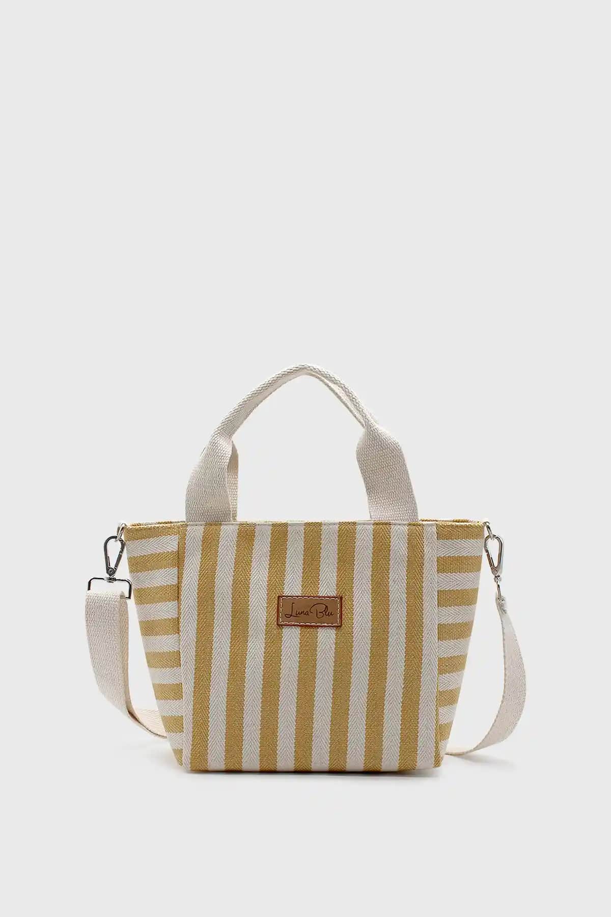 LUNABLU Kadın Çizgili Mini Keten Tote Çanta: Şık ve Fonksiyonel Günlük Kullanım Çantası