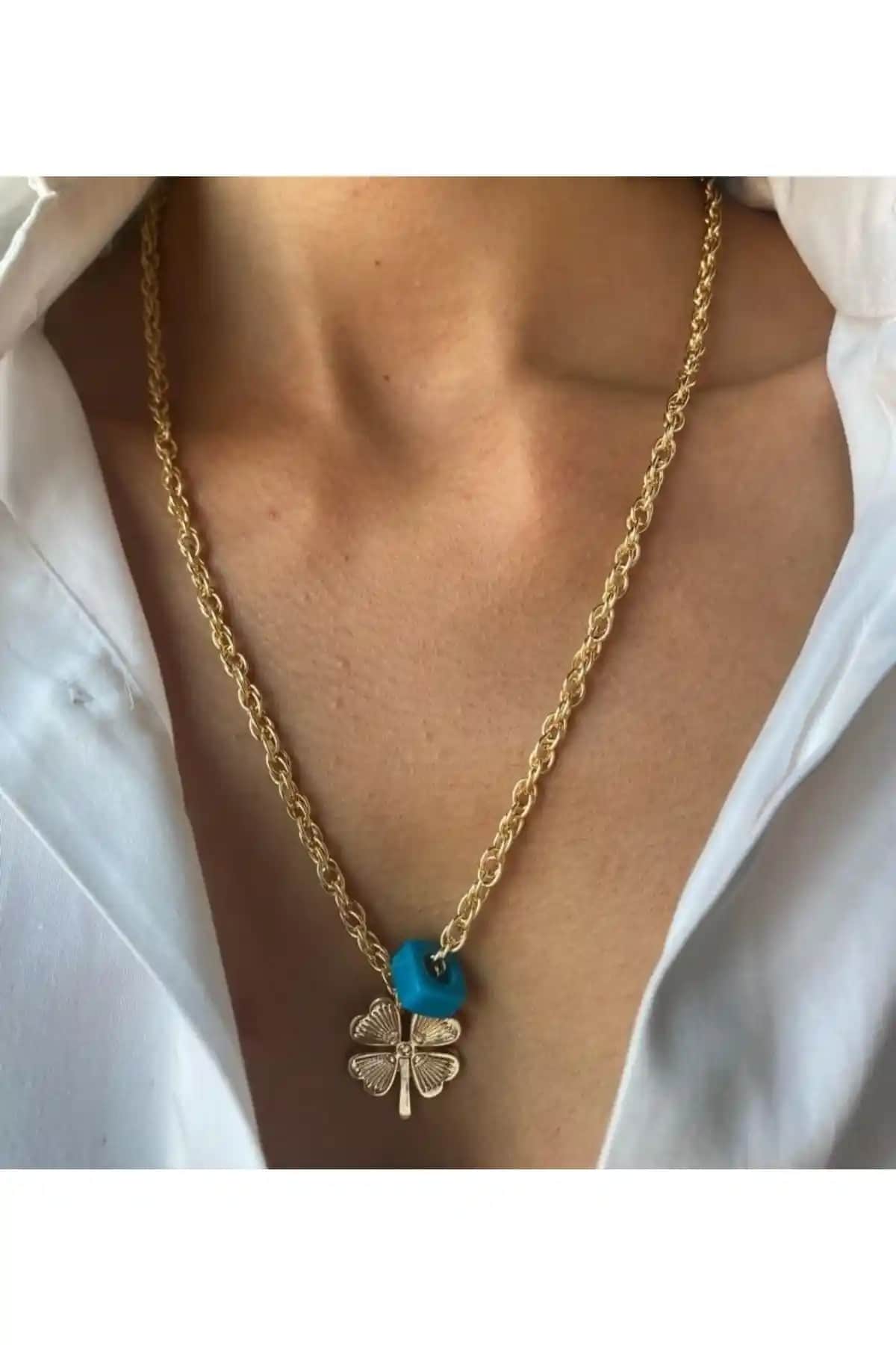 MagicStone Mavi Boncuklu Altın Yonca Kolye Şık ve Zarif Takı Seçenekleri