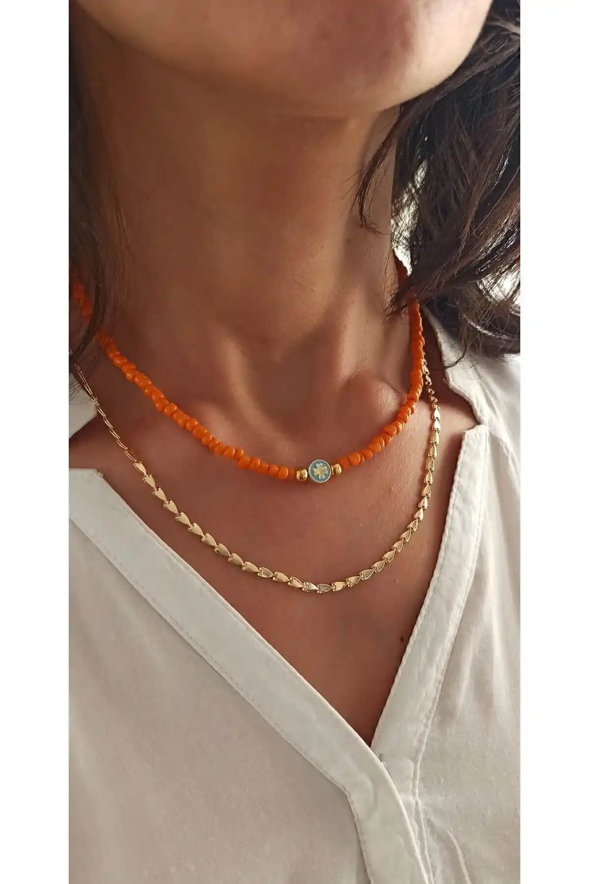 MagicStone Turuncu Yaz Kolye Çiftli Kombin Şıklığını Yansıtan Modern Tasarım