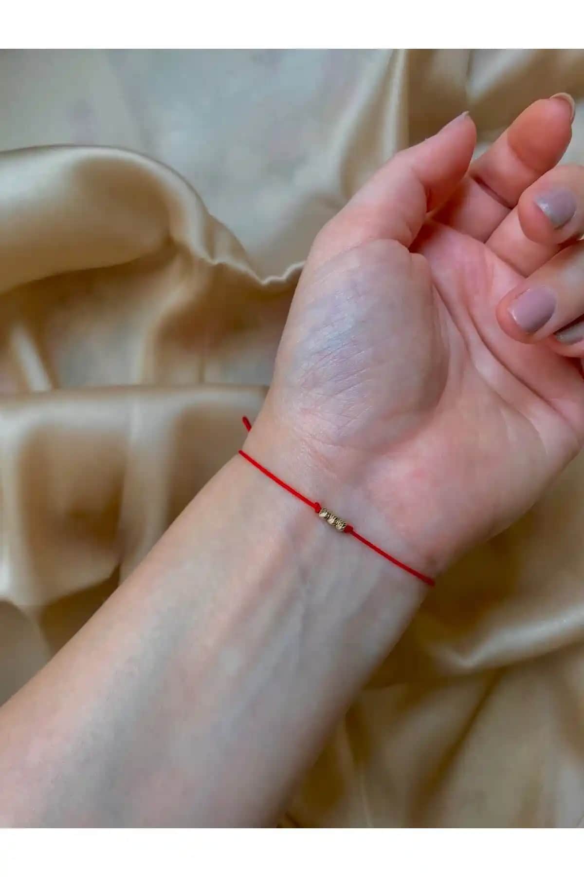 Mamba Ticaret 14 Ayar Altın Üç Dorika Toplu Bileklik Kırmızı Renkli Zarif Takı