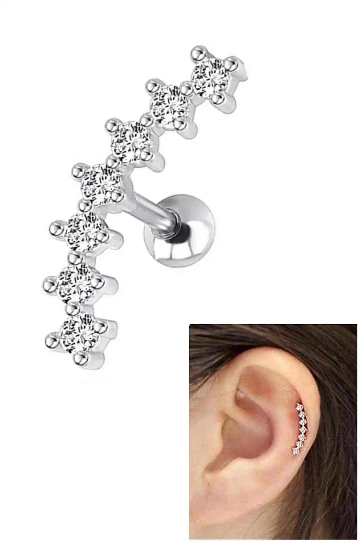 MAZEN Helix Küpe Cerrahi Çelik 316L Güçüş Renkli Modern Takı Tasarımı