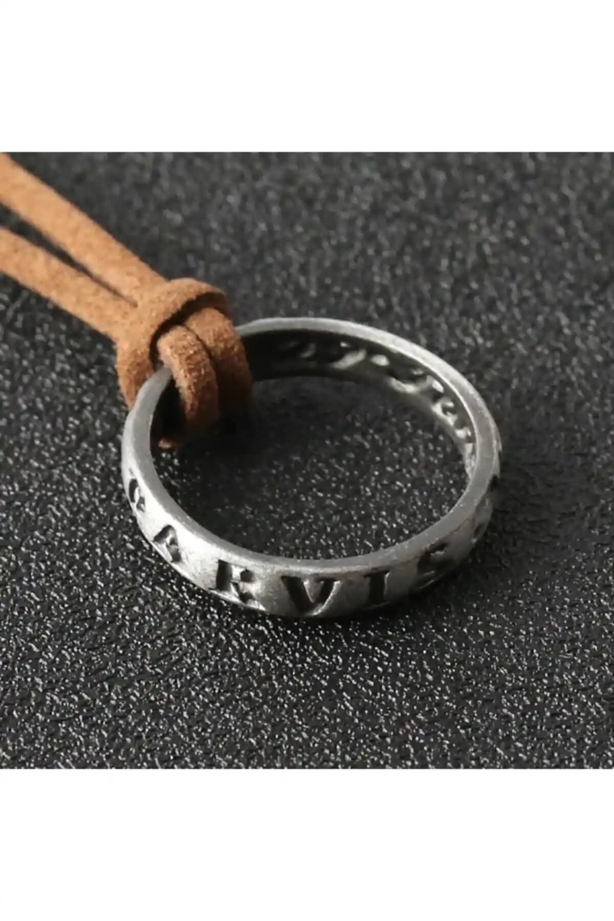 Modaadresiniz Gri Metal Deri İpli Yüzük ve Kolye Seti Modern ve Minimalist Tasarım