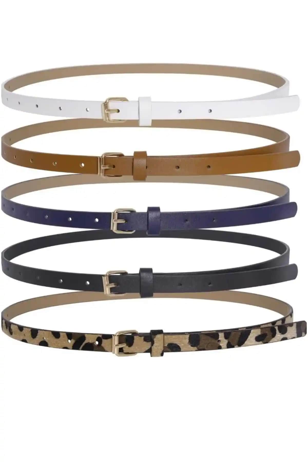 Modaes Butik 5'li İnce Gold Tokalı Kemer Seti Kadın ve Kız Çocukları İçin Şık ve Dayanıklı Tasarım