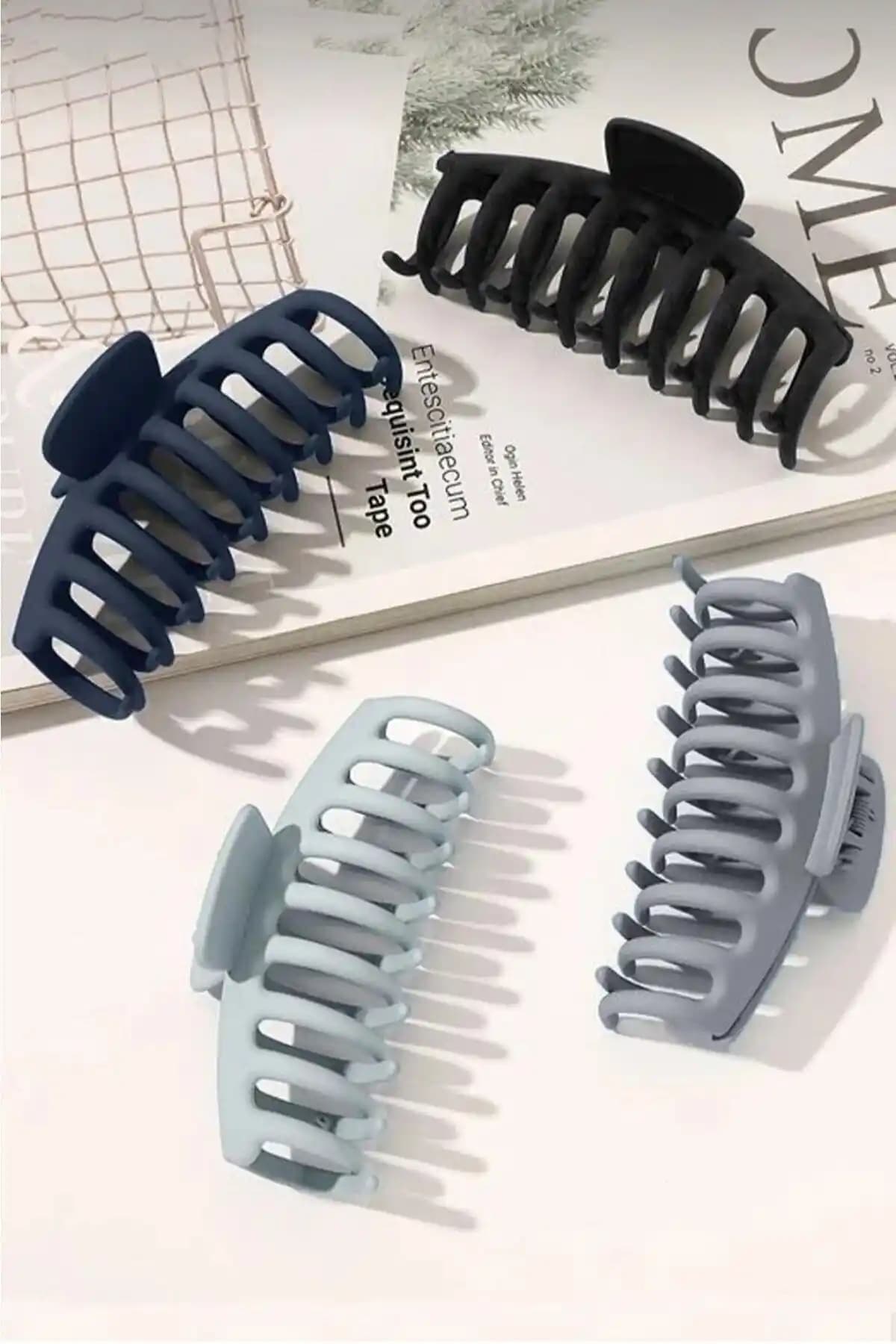 Monalisa Kadın 4’lü Gri Siyah XL Büyük Mandal Toka Seti - Şık ve Kullanışlı Saç Aksesuarları