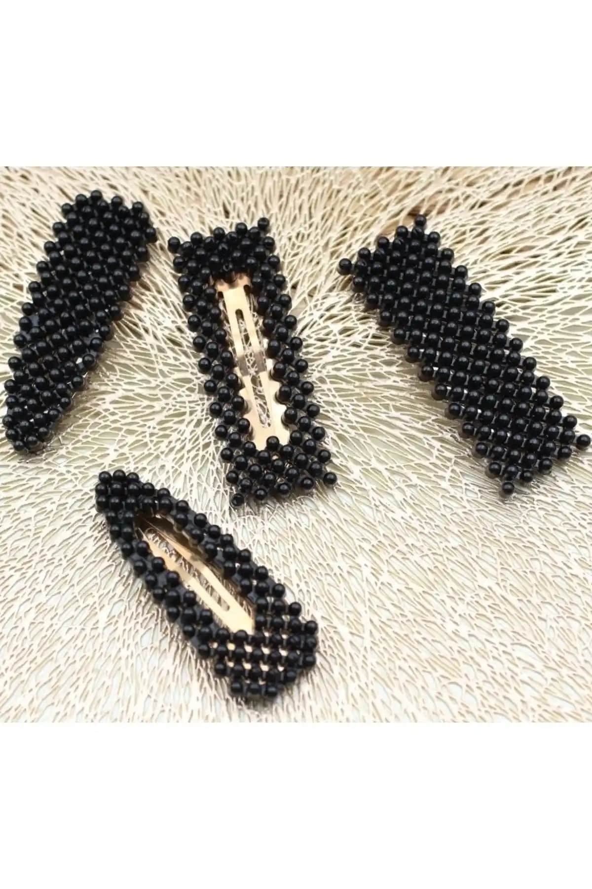 Monalisa Kadın Siyah 4'lü Çit Çit Toka Seti: Günlük ve Şık Kullanım İçin Uygun