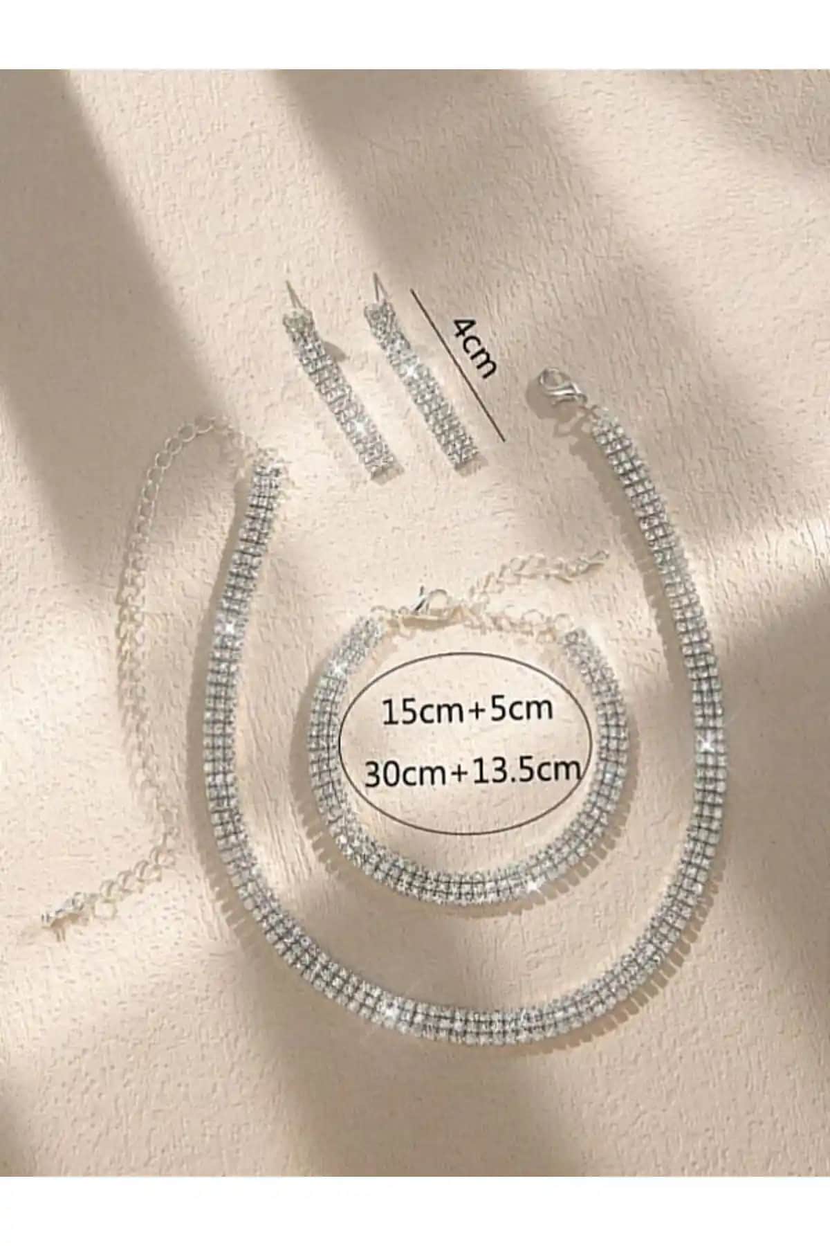 Muptejewelry Zirkon 3 Sıra Abiye Gelinlik Takı Seti Şıklık ve Parlaklık Sunar