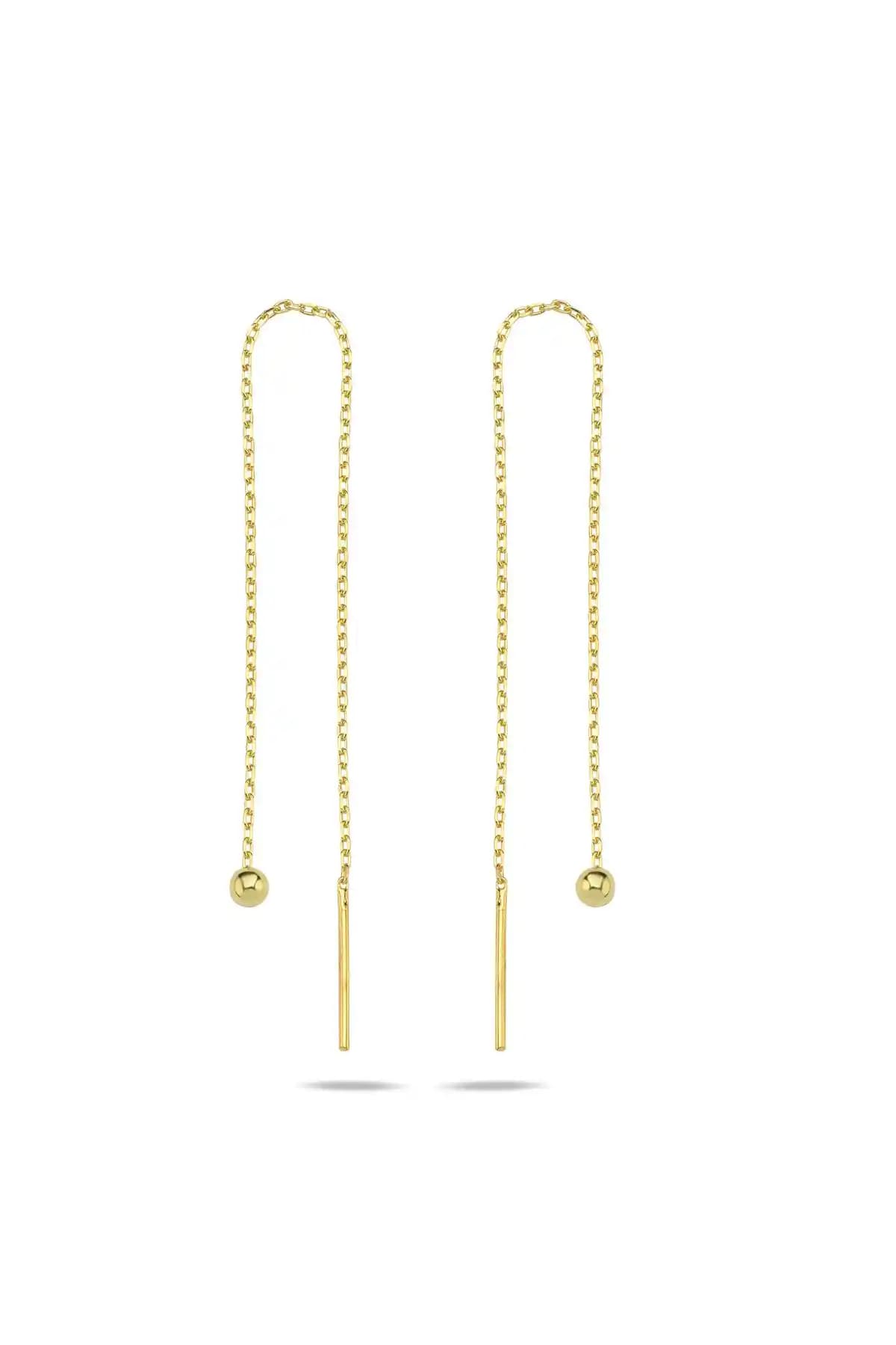 NEREZE 925 Ayar Gümsü Altın Kaplama Minik Zincir Küpe Zarif ve Modern Tasarım