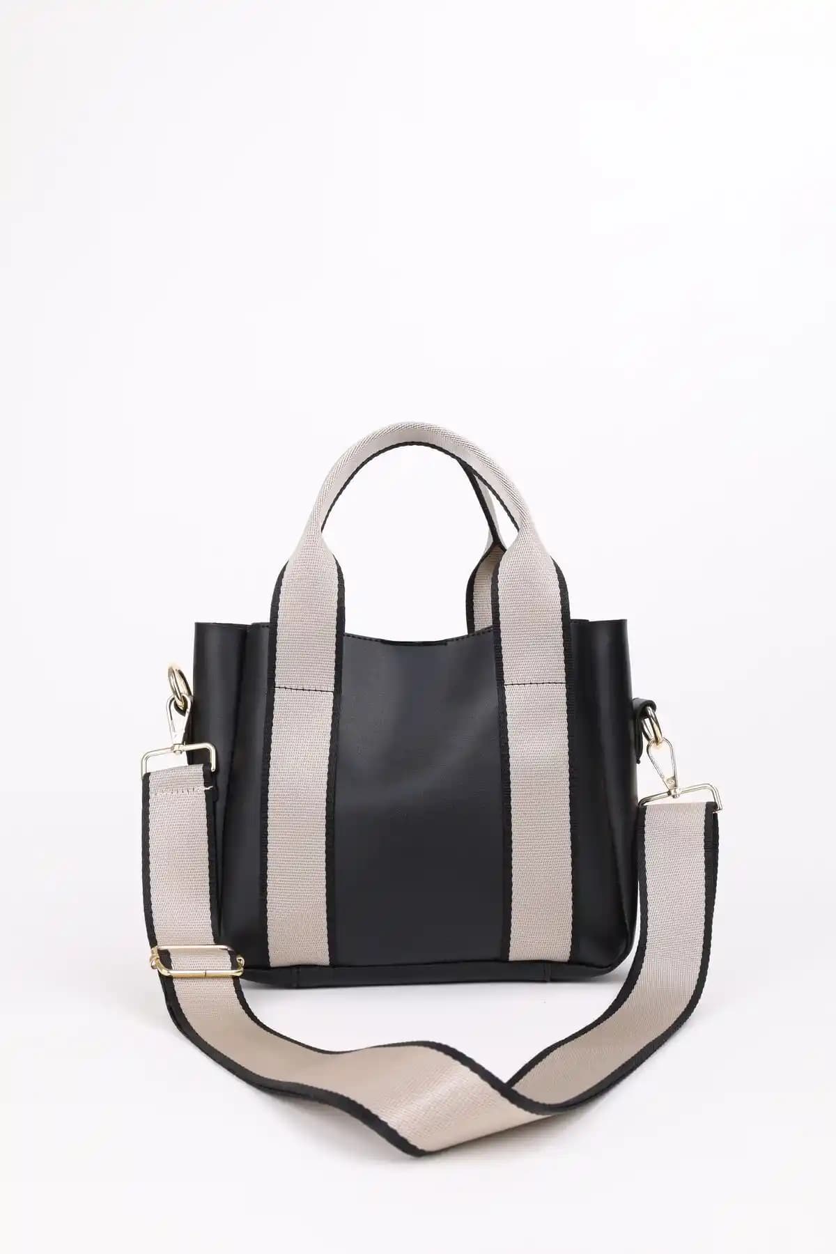 Nothing Kadın Siyah Çapraz Kol Askılı Model El ve Omuz Tote Çanta Günlük Kullanım İçin