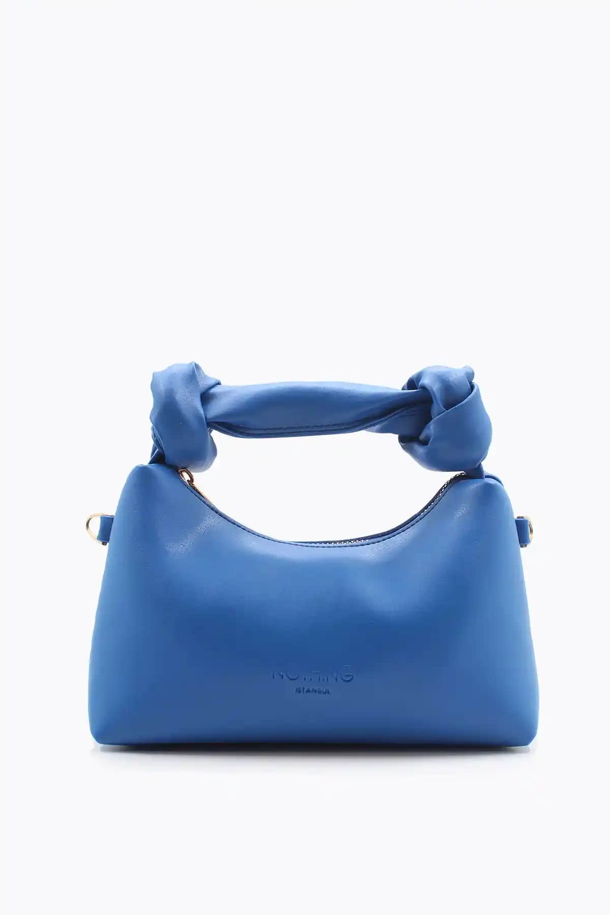 Nothing Saks Mavi Soft Deri Düğüm Detaylı Zincir Askılı Mini El ve Omuz Çantası