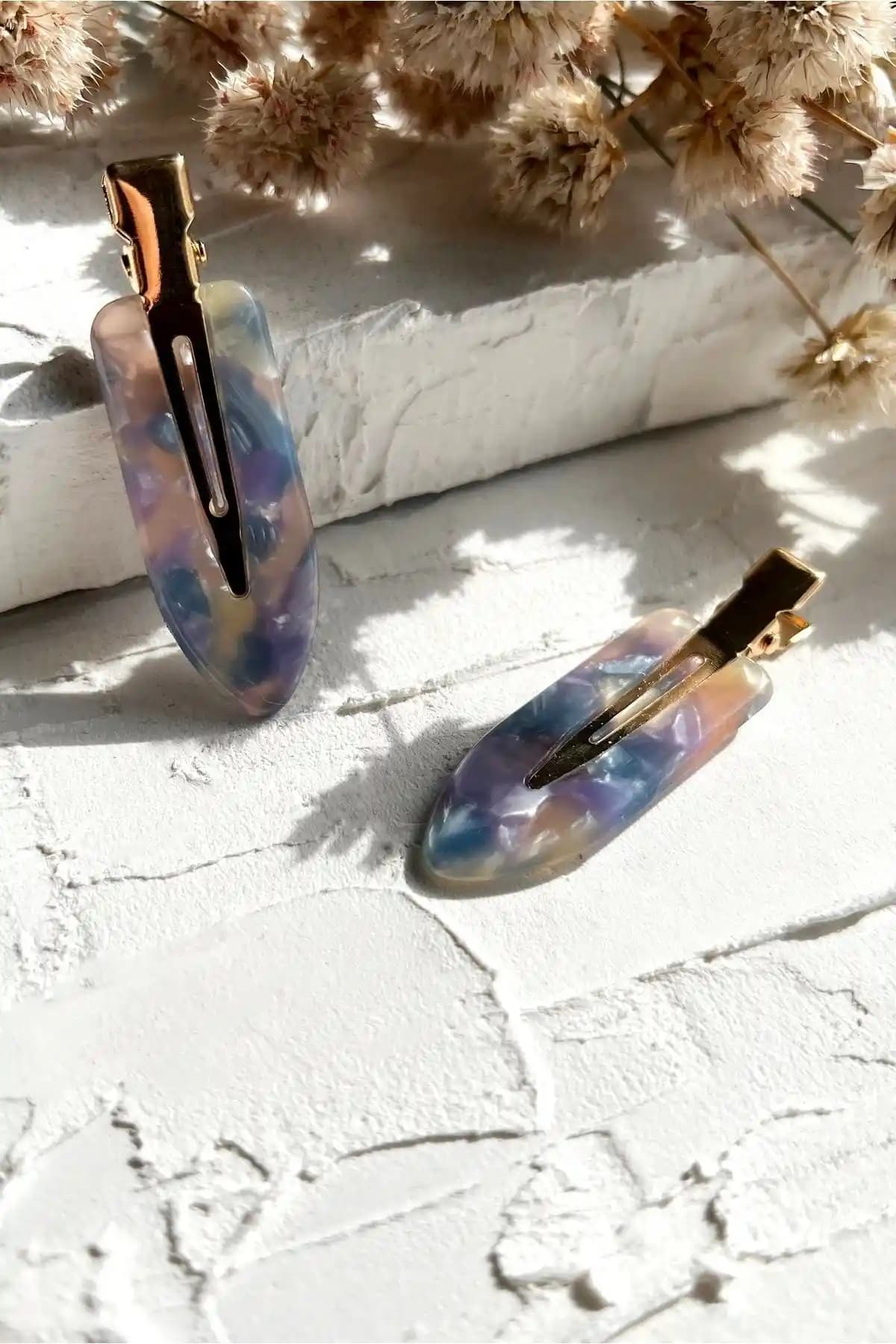 Odese Design Çok Renkli Soyut Desenli İz Yapmayan Saç Toka Seti Günlük ve Özel Kullanım İçin