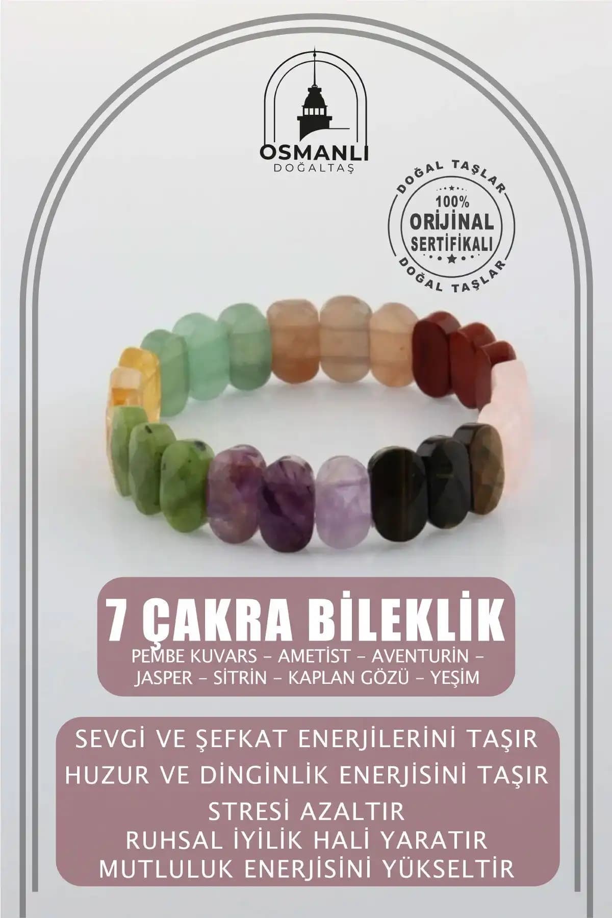 Osmanlı Doğal Taş Sertifikalı 7 Çakra Doğal Taş Bileklikleri Şıklık ve Enerji Dolu