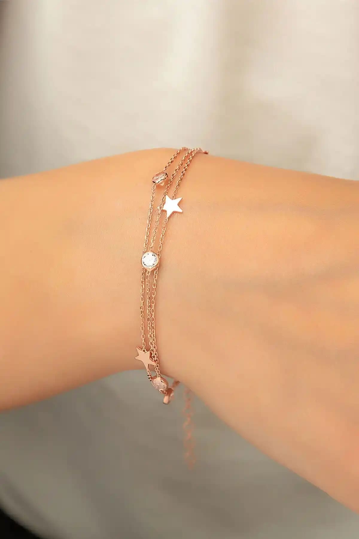 Papatya Silver 925 Ayar Rose Altın Kaplama Zirkon Taşlı Bileklik Kadınlar İçin Modern Aksesuar