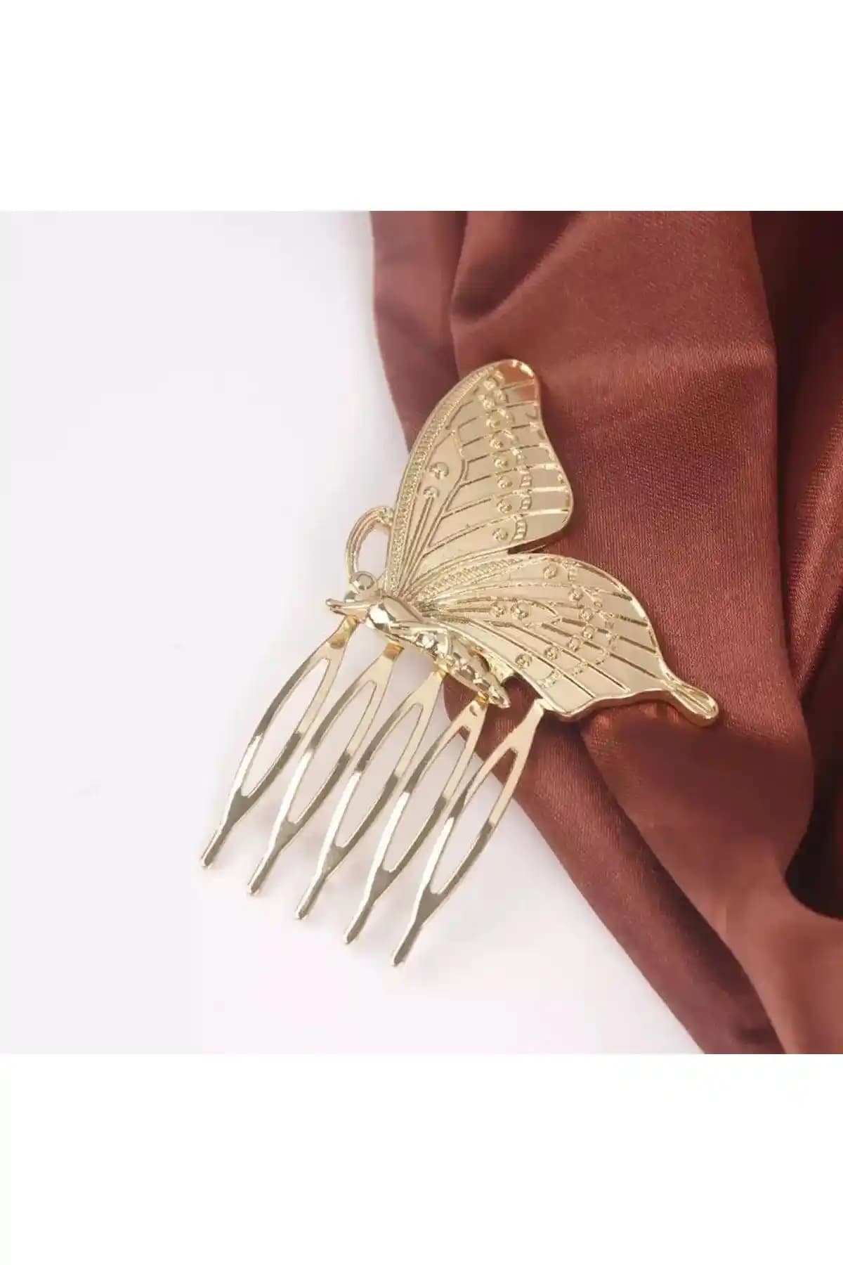 Pelin Aksesuar Kelebekli Tarak Toka: Şık ve Fonksiyonel Altın Renkli Saç Aksesuarı