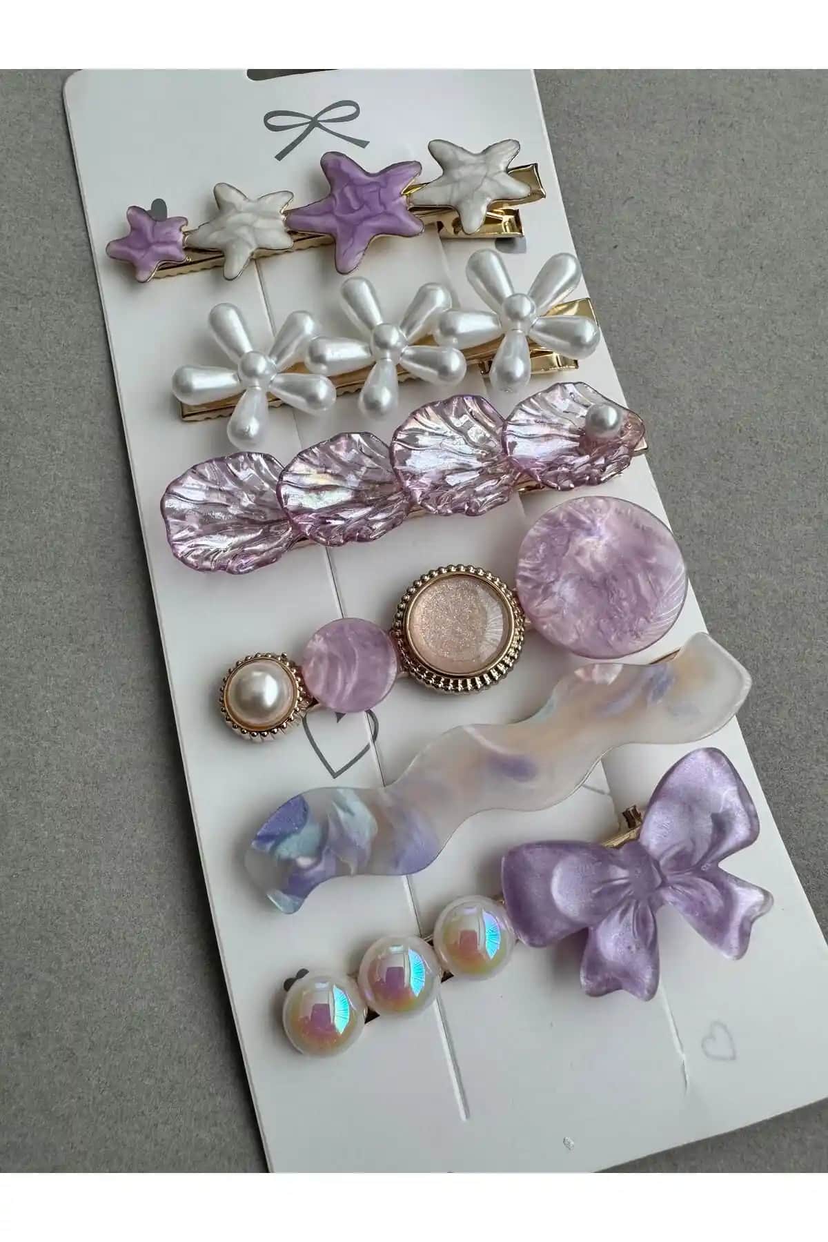 Pelin Aksesuar Lila Yan Toka Seti: Şık ve Kullanışlı 6'lı Renkli Takı Seti
