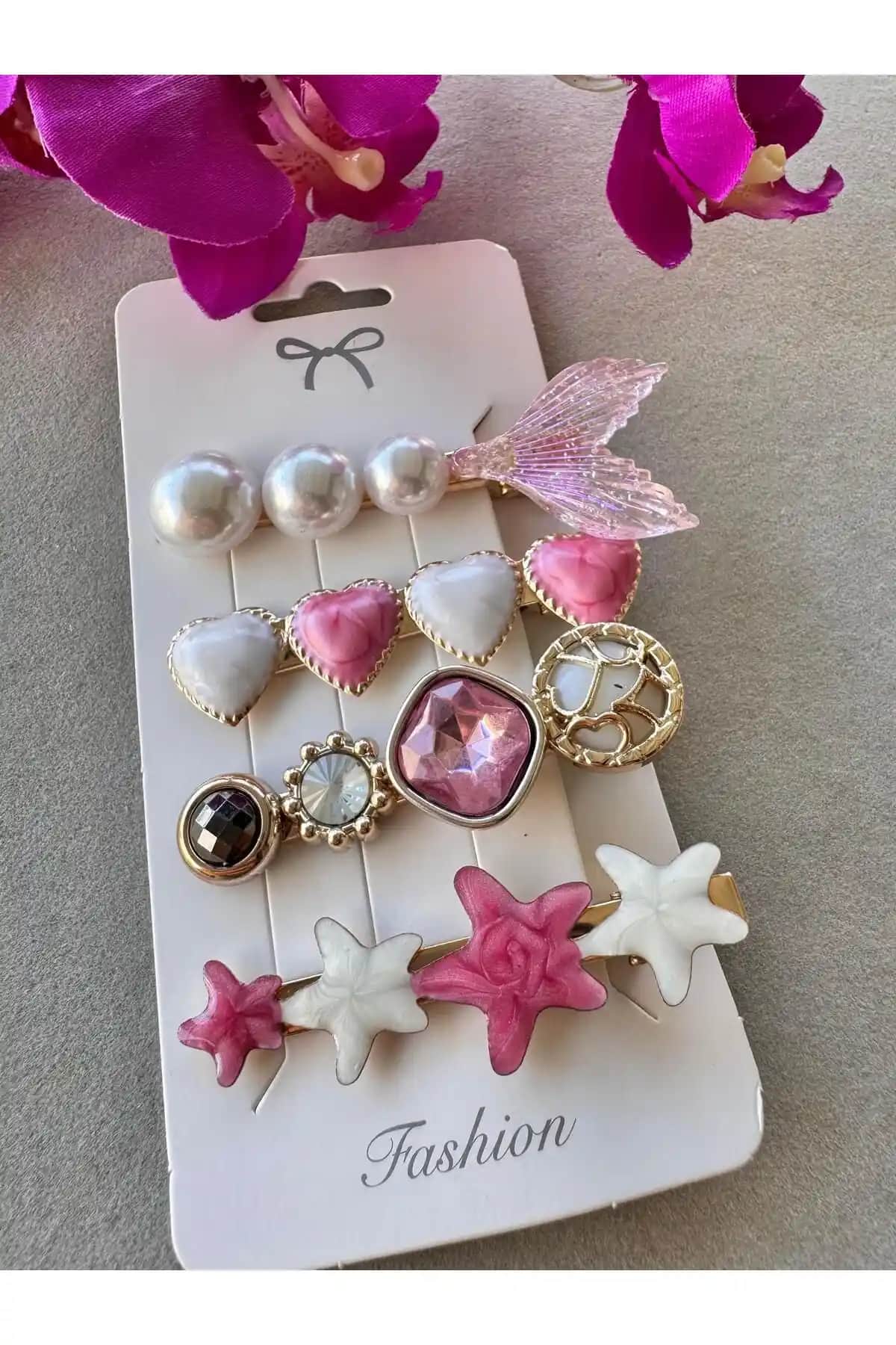 Pelin Aksesuar Pembe Deniz Kızı Yıldızlı 4’lü Toka Seti Şık ve Pratik Saç Aksesuarları