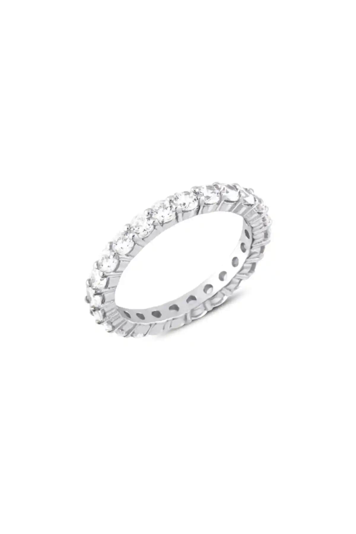 Pella Kuyumculuk Kadın Zirkon Taşlı Tam Tur Gümüş Yüzük: Modern ve Şık Tasarım